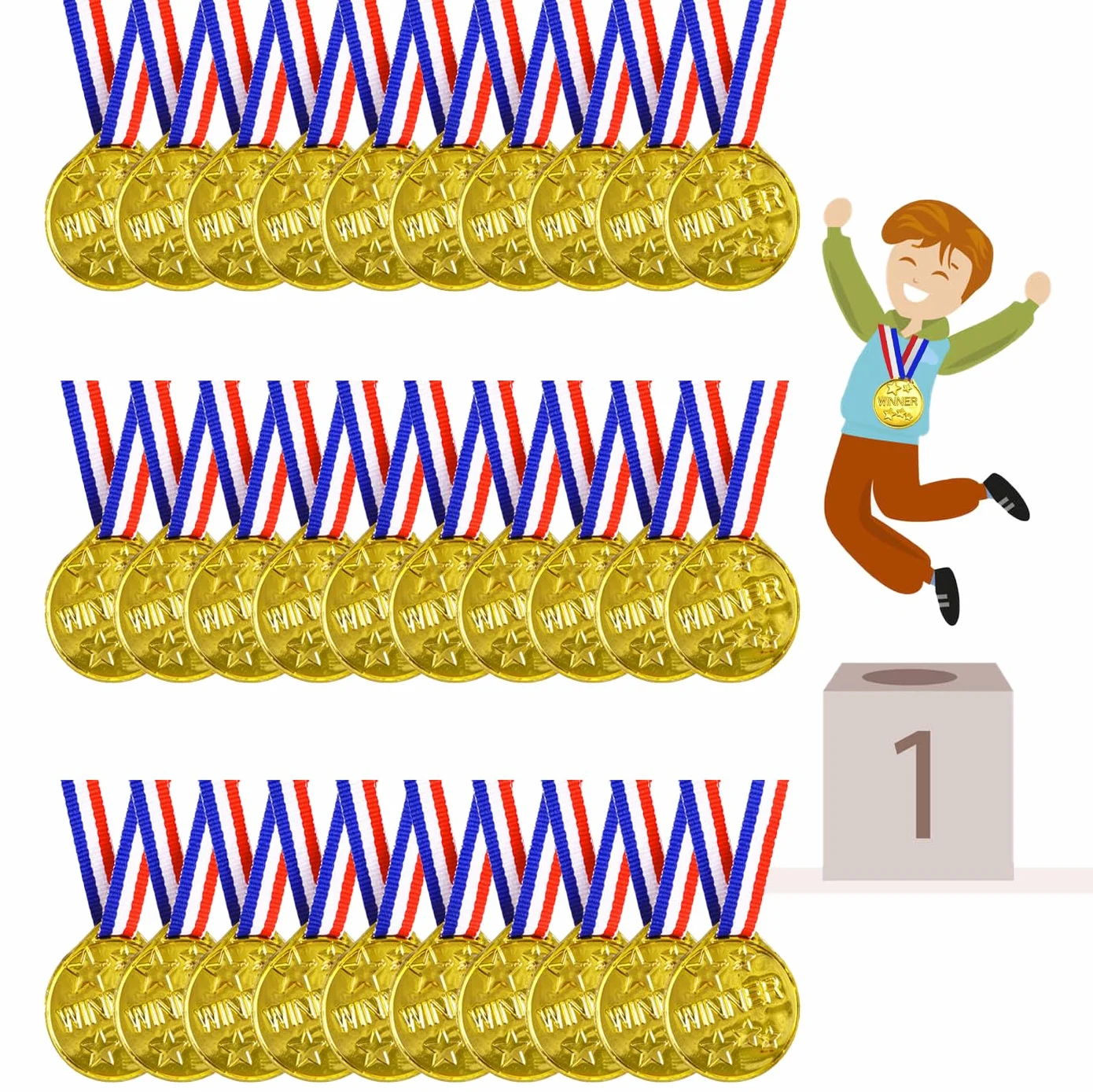 Médailles Enfants 30 Pièces Médaille d'or avec Rubans Cou Plastique Récompense Jeux Scolaires