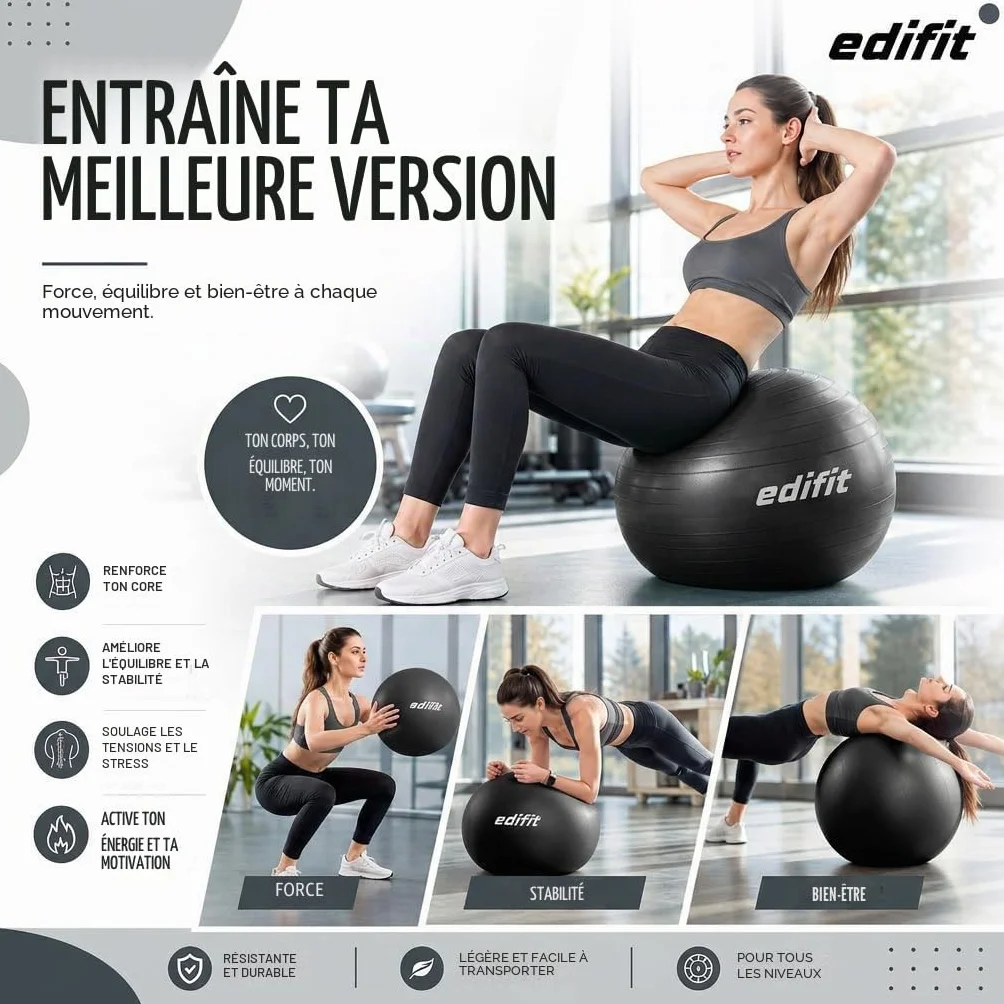 Ballon Grossesse Swiss Ball 55 65 75 cm Gonfleur Inclus Fitness Gym Pilates
