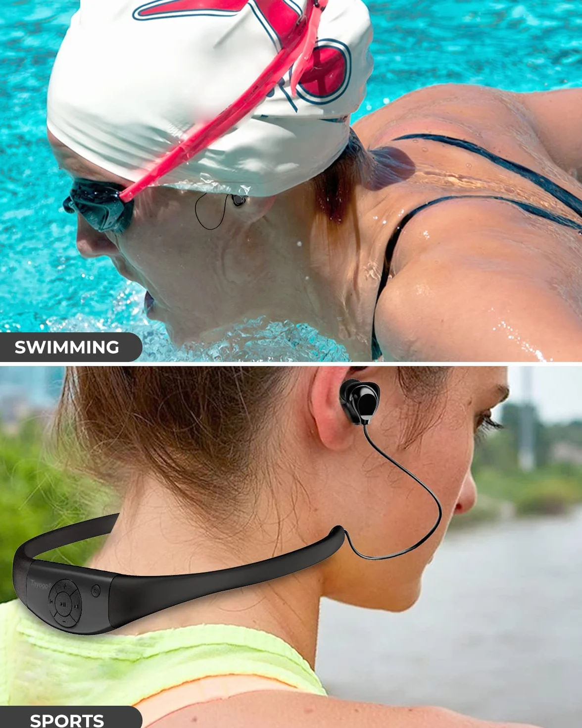 Tayogo Lecteur MP3 Natation IPX8 8GB Étanche avec Revêtement Silicone 20 Heures