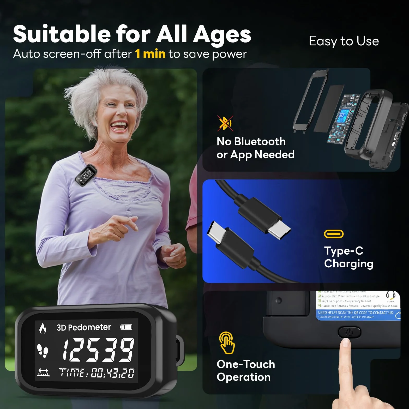 Podomètre Non Connecté Précis à Clipser, Compteur de Pas avec Grand Écran LCD, pour Marche Course Jogging Randonée