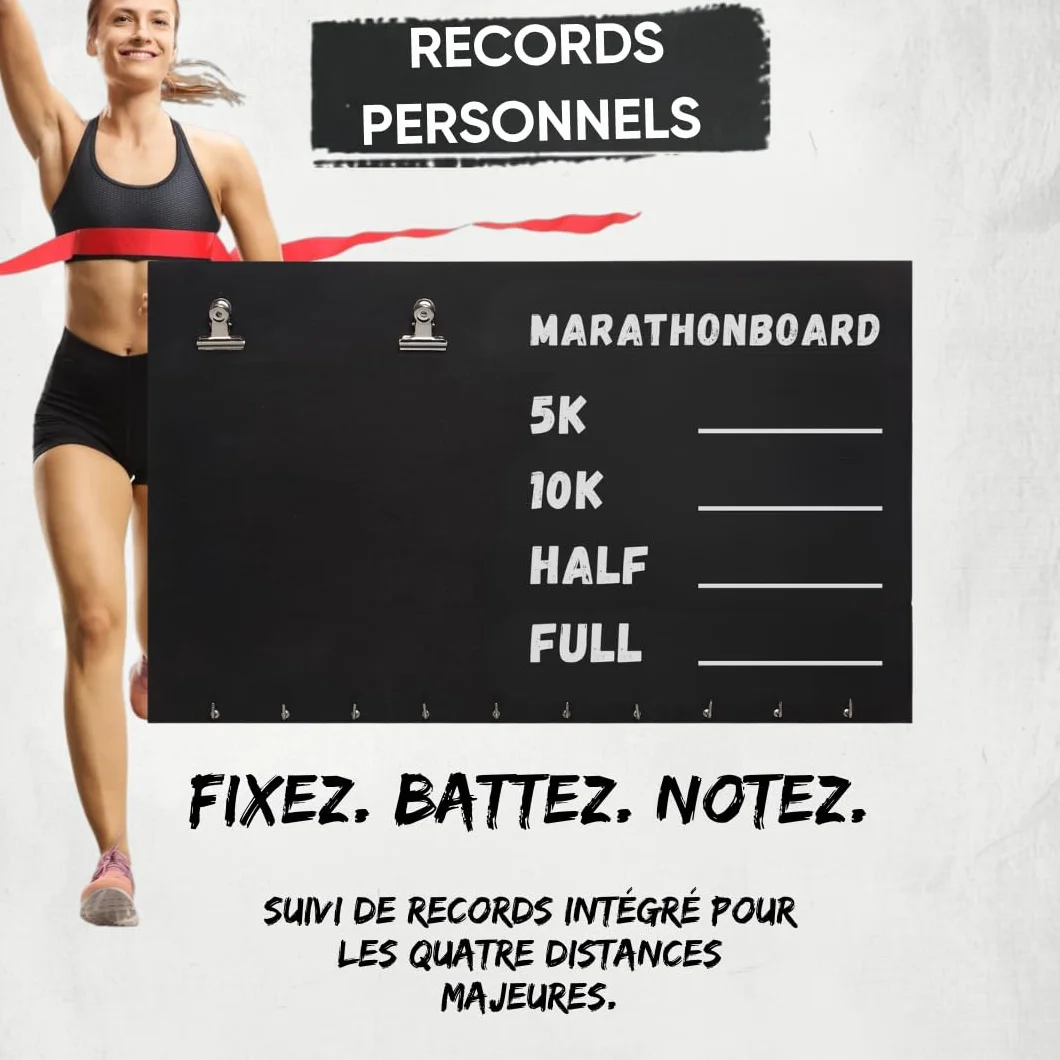 Présentoir pour Médailles de Coureur, Porte-Médailles pour Course à Pied et Marathon – Kit de Montage et Craie Inclus