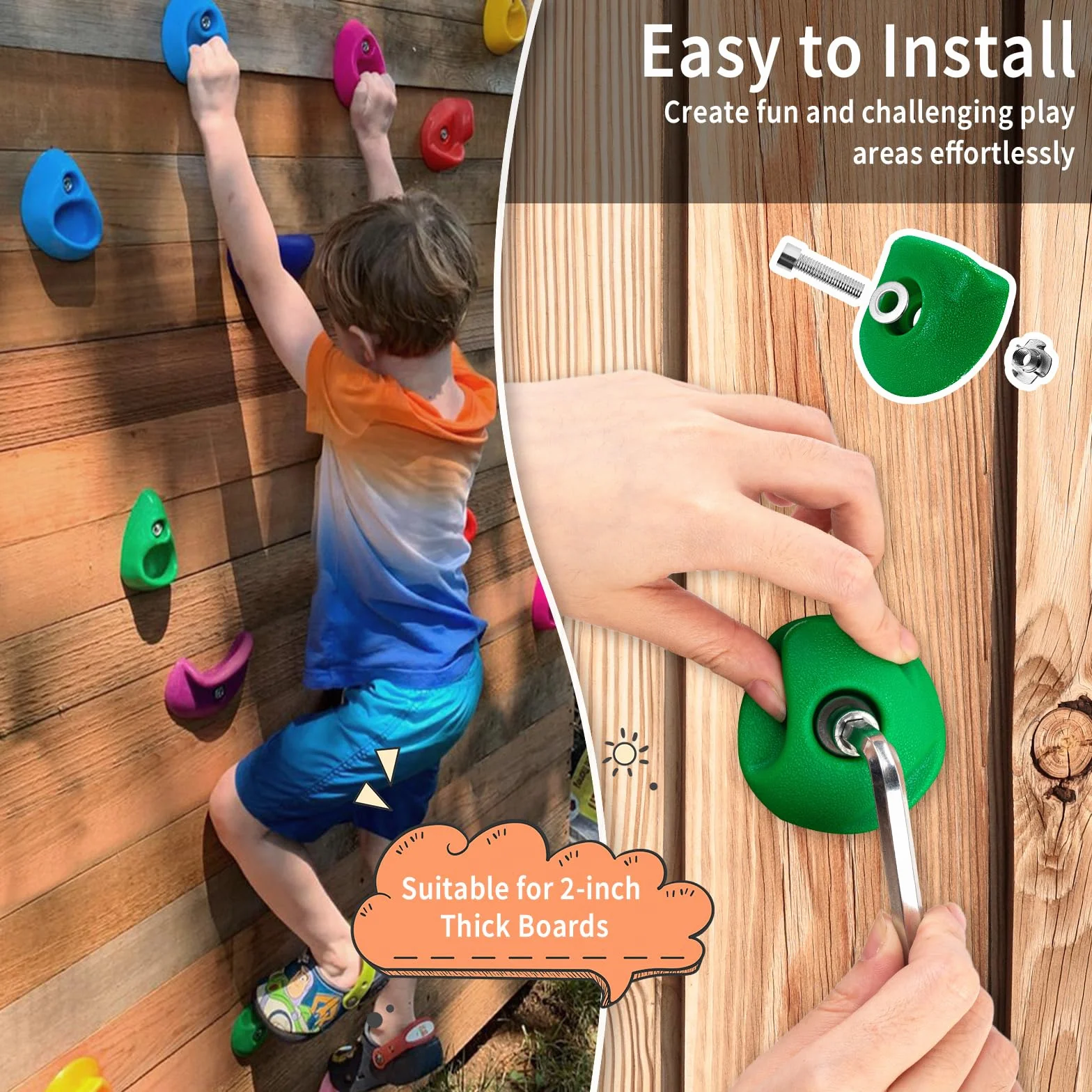 CIMOYBAI 32 Pièces Prises d'escalade, Pierres d'escalade Enfants, Mur d'escalade pour Tour de Jeux