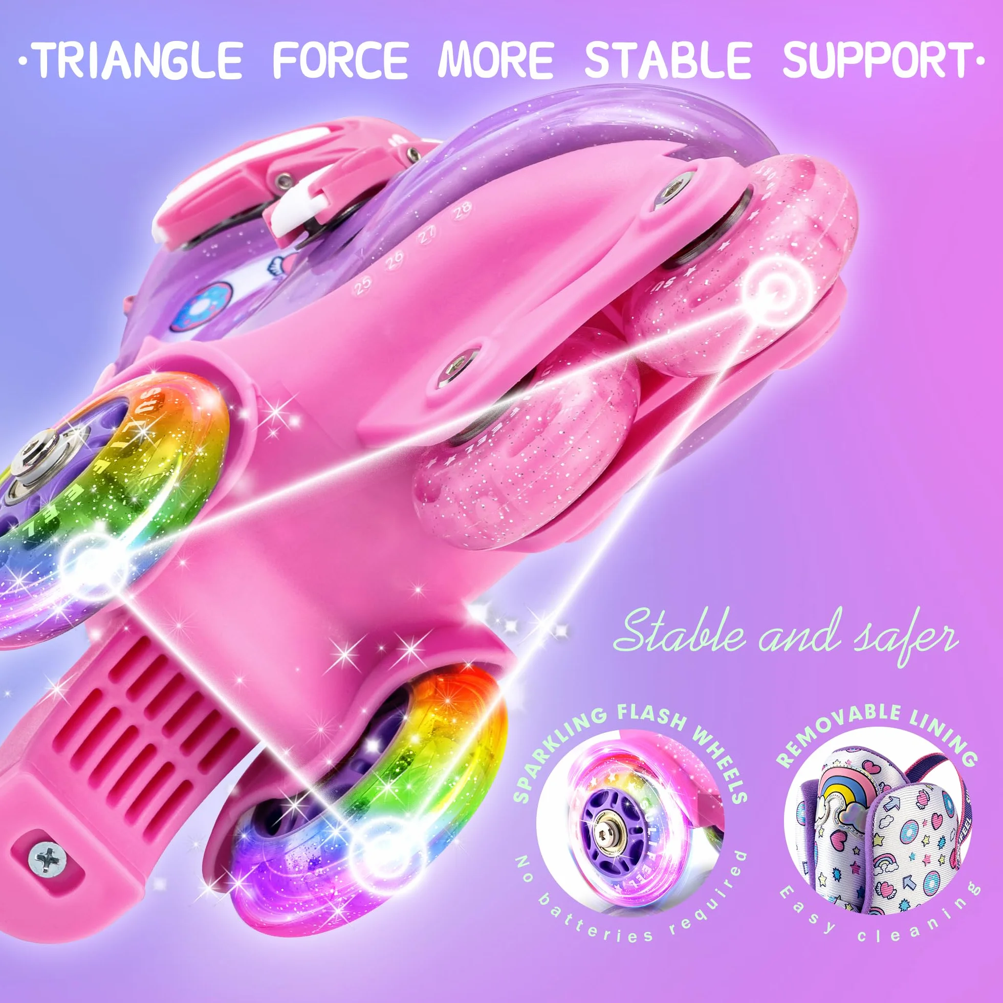Patins à roulettes Ajustables Enfants Filles Garçons Roues Lumineuses Débutants Intérieur