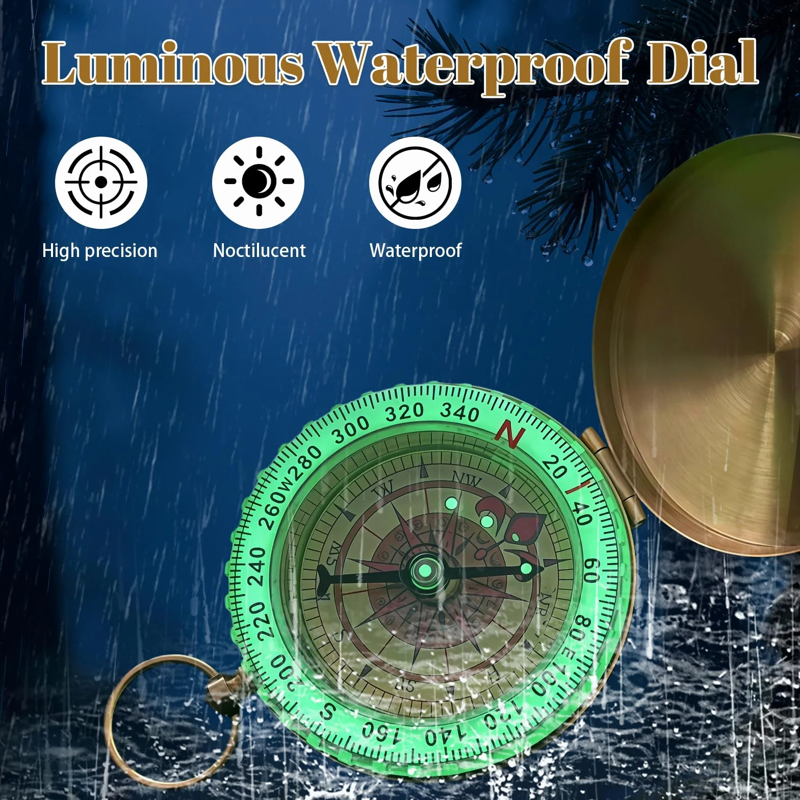 Boussole Vintage en Laiton, Boussole de Poche Étanche avec Lumière pour Randonnée Camping Navigation
