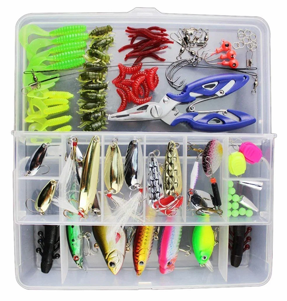 Vicloon Kit d'appâts de Pêche 101pcs - Leurres Durs et Souples avec Boîte