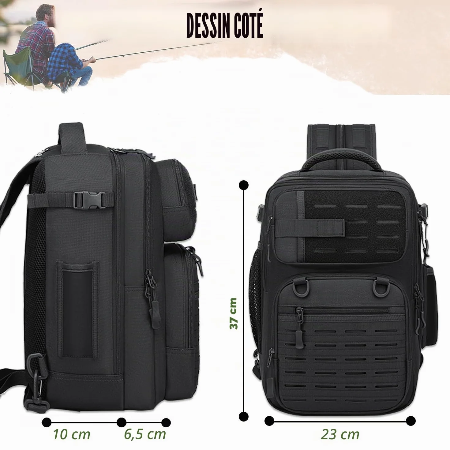 Sac à dos de pêche 2 en 1 25 l avec support pour canne à pêche tactique militaire