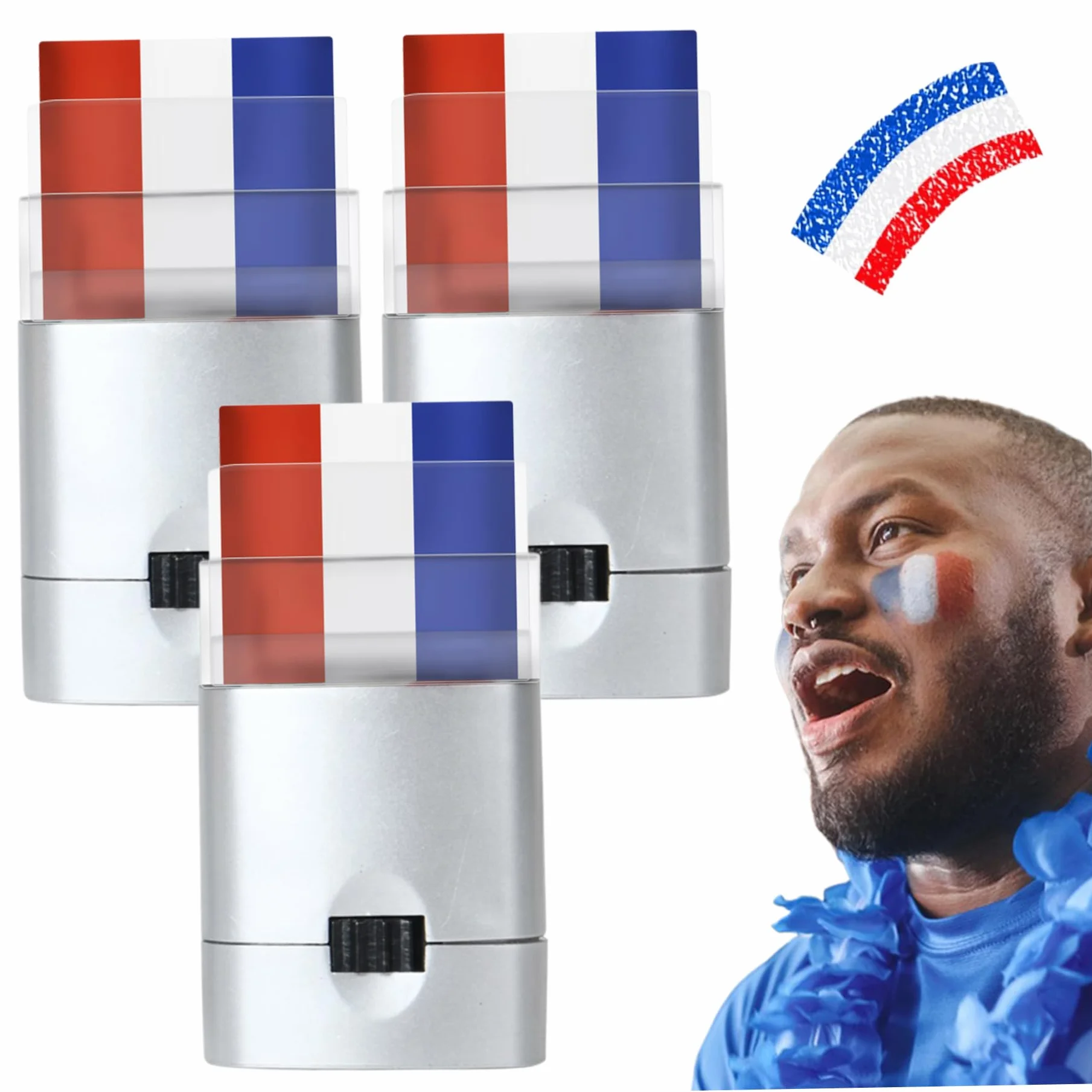Bâton de peinture visage 3 pièces motif drapeau France maquillage rouge blanc bleu football