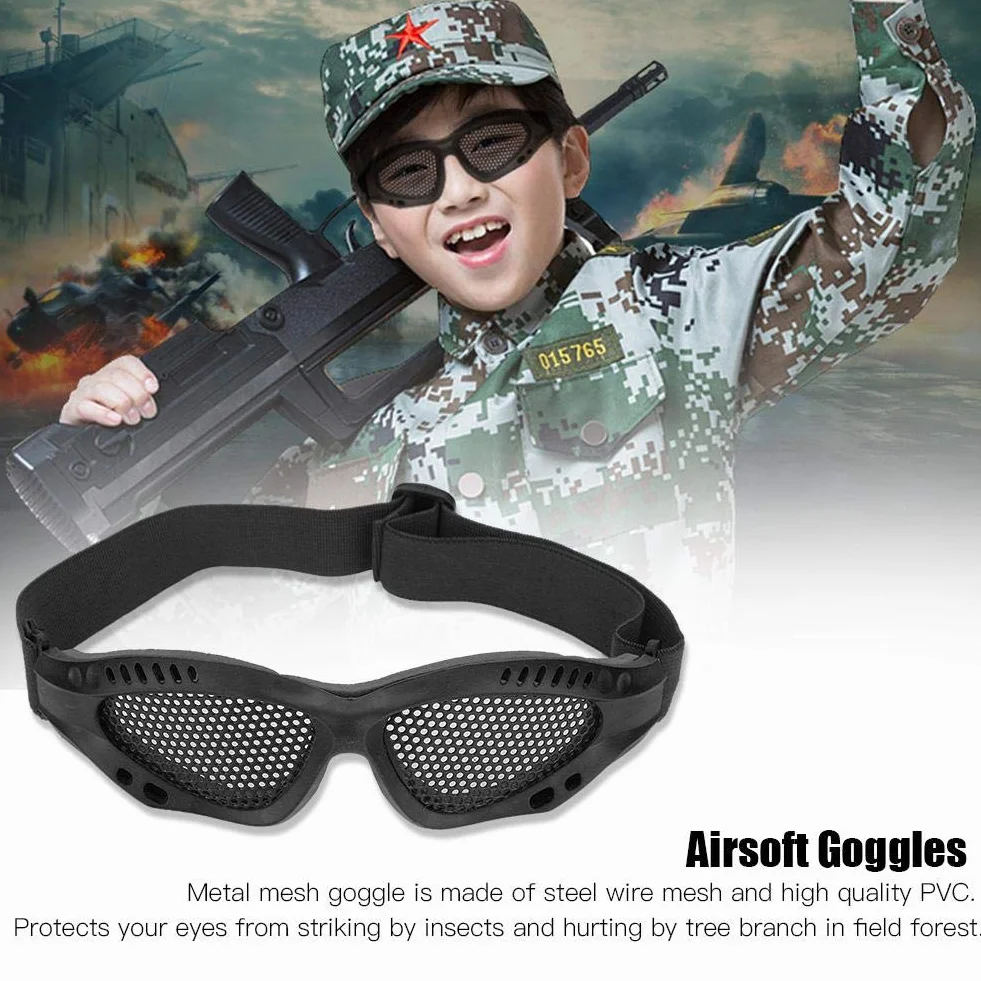 Lunettes de Protection en Maille Métallique Airsoft avec Sangle Réglable