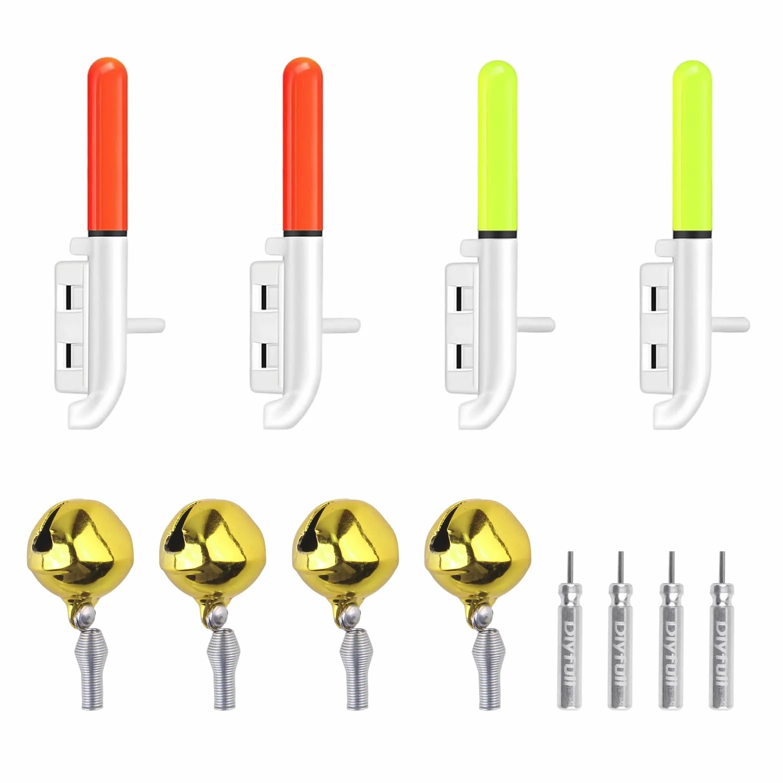 Clochette de Peche Lumineux Detecteur de Touche 4 Pièces pour Canne a Peche Accessoires Peche（Vert/Rouge）