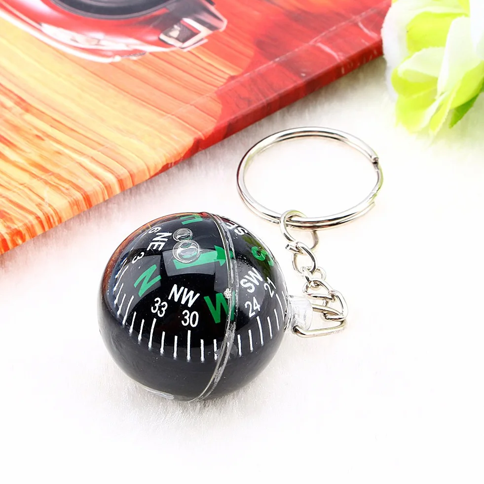 Porte-clés Boule 28 mm Boussole Liquide Mousqueton Thermomètre Randonnée Camping Survie Plein Air