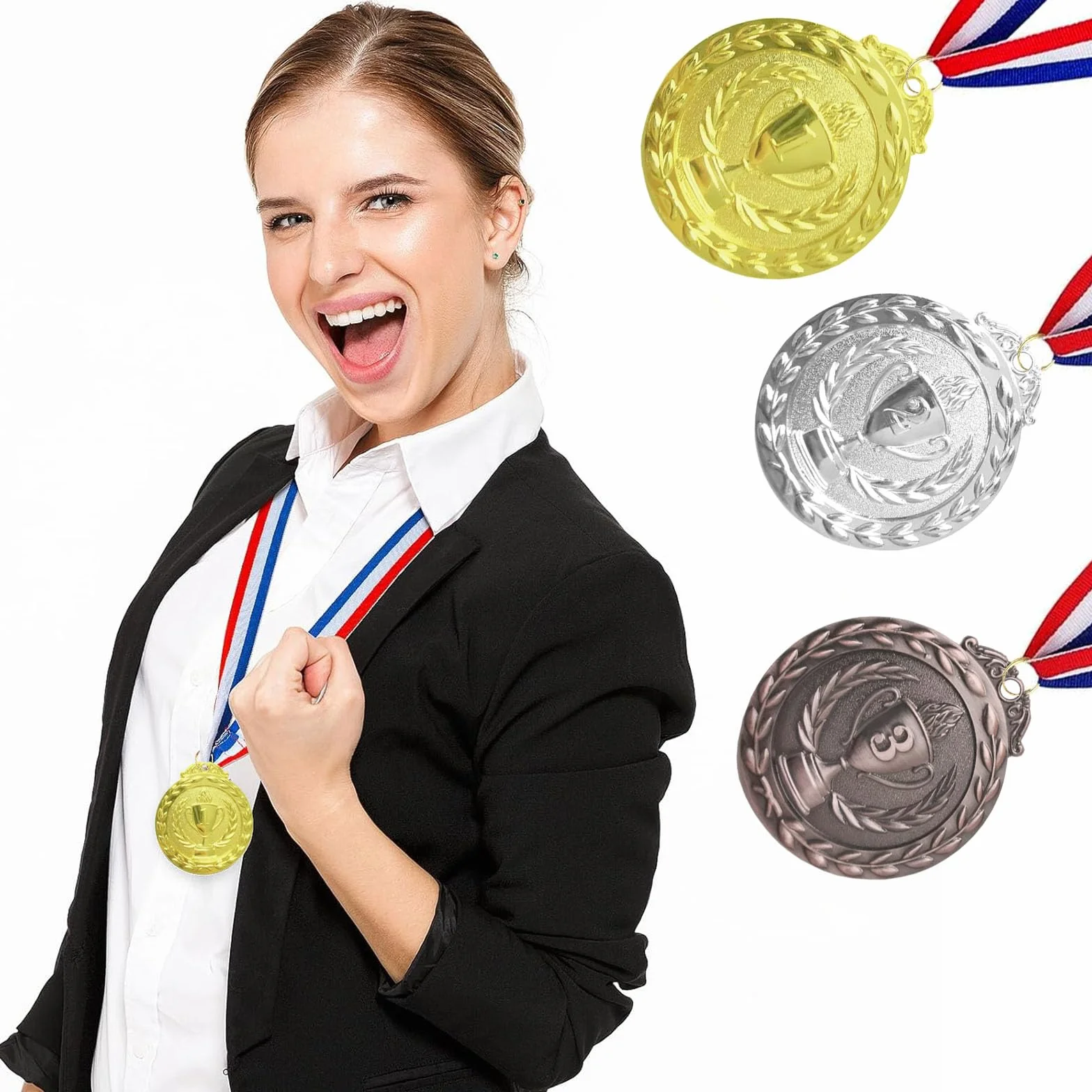 Médaille de Récompense Or Argent Bronze avec Rubans Cou, Style Olympique 5 cm