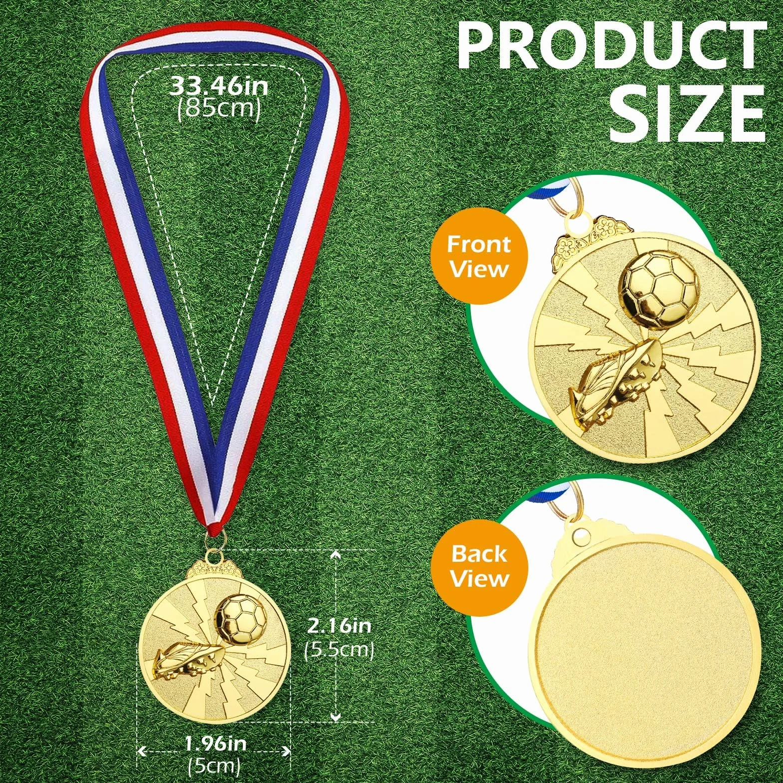 Médaille d'or avec Colliers 12 Pièces pour Enfants Football Match, Médailles Vainqueur Sport Métalliques (Style Éclair)