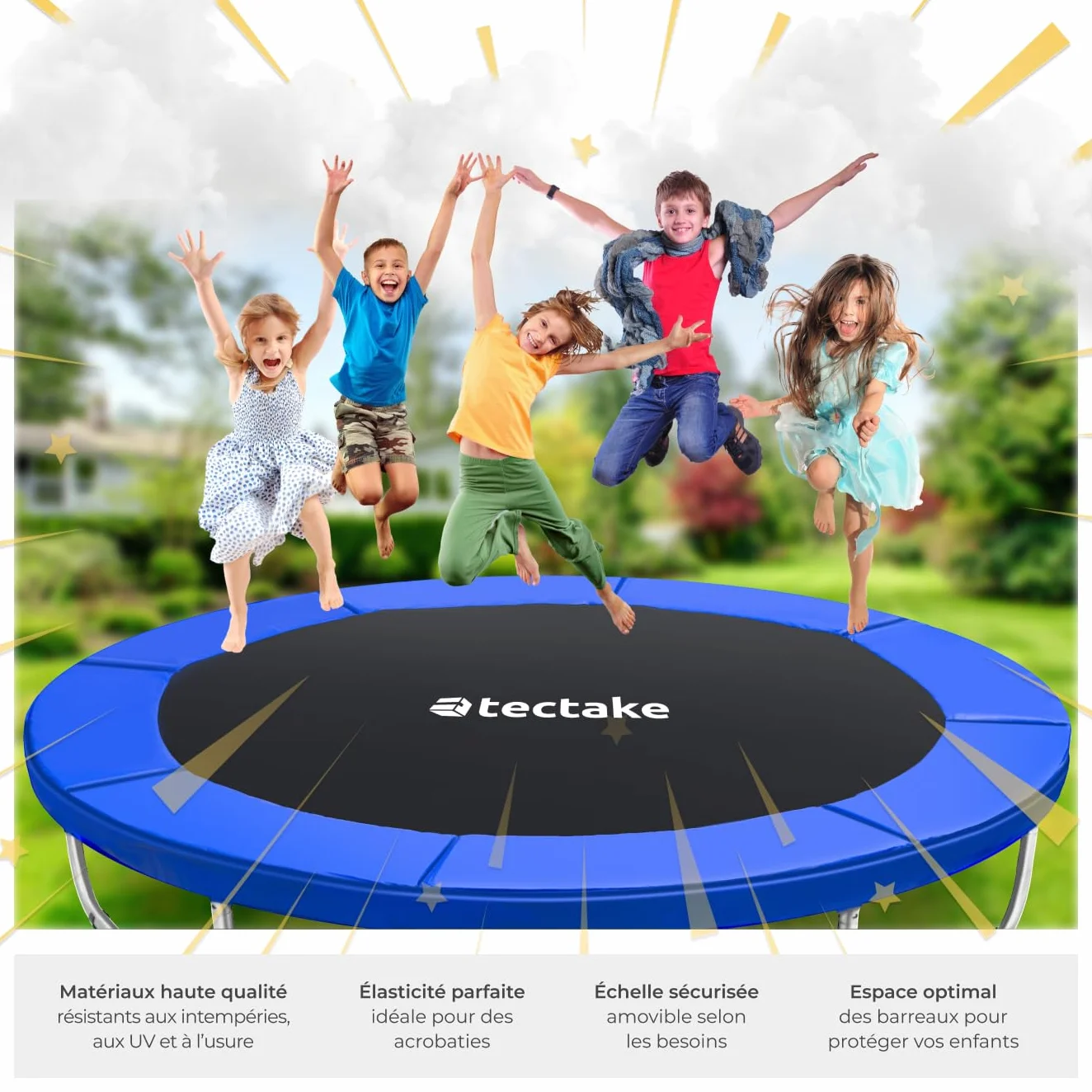 Tectake Trampoline de Jardin Ø 244-457 cm Certifié GS Filet de Sécurité Échelle