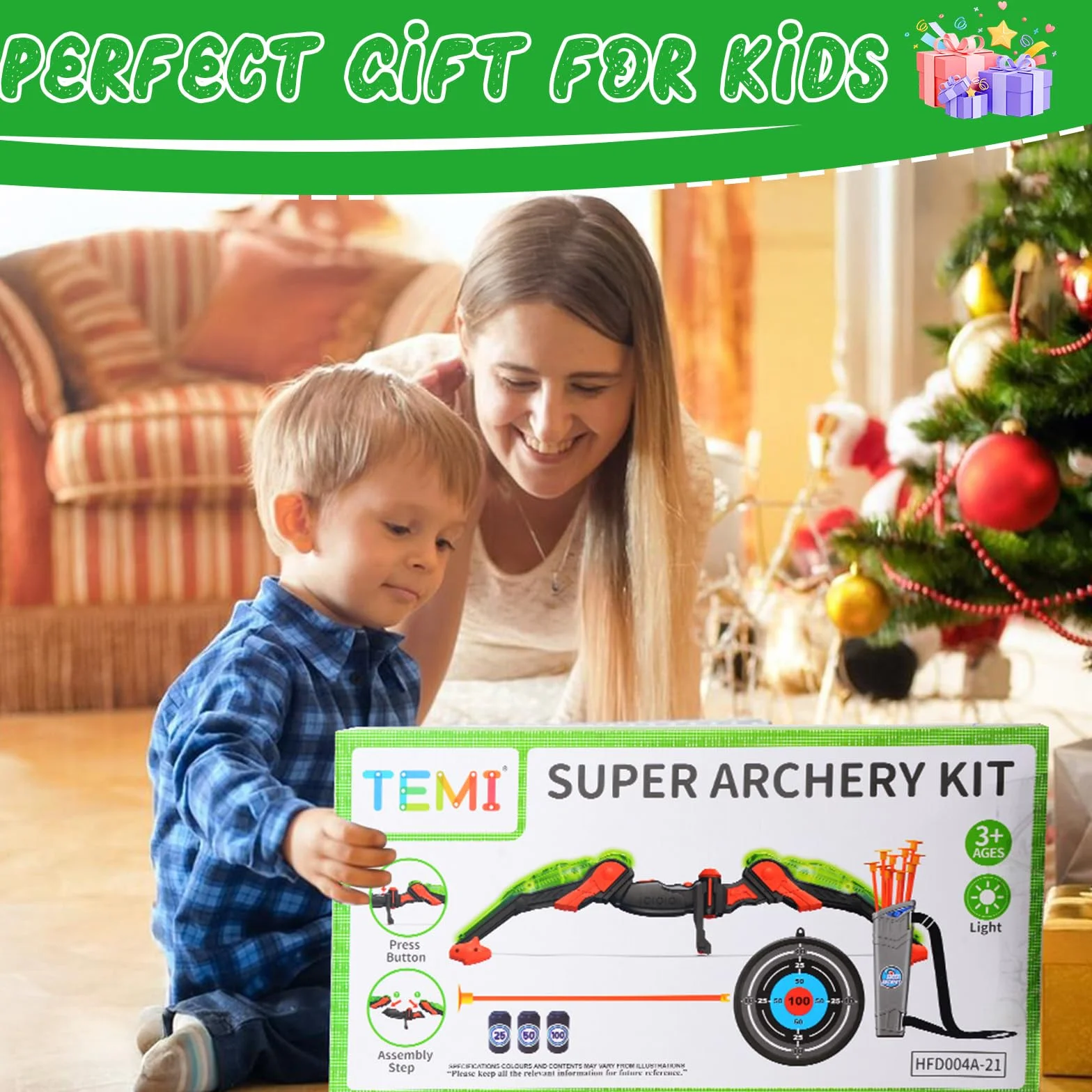 Arc et Flèche Enfants LED Lumineux avec Carquois 10 Flèches Ventouse Cibles Jouet Tir à l'Arc 3-12 Ans