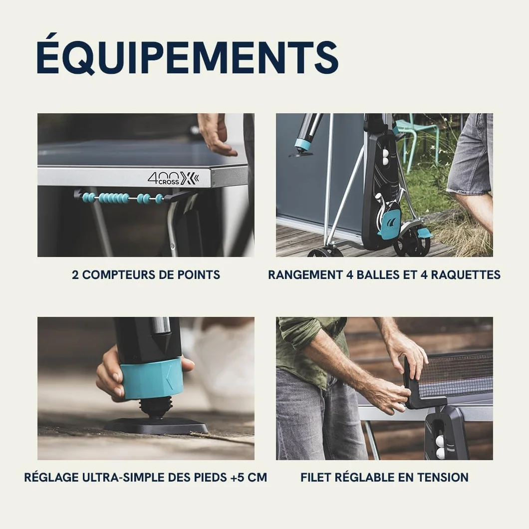 Cornilleau Table de ping-pong d'extérieur 400X Outdoor Agrément FFTT Panneau Gris Bleu 5mm