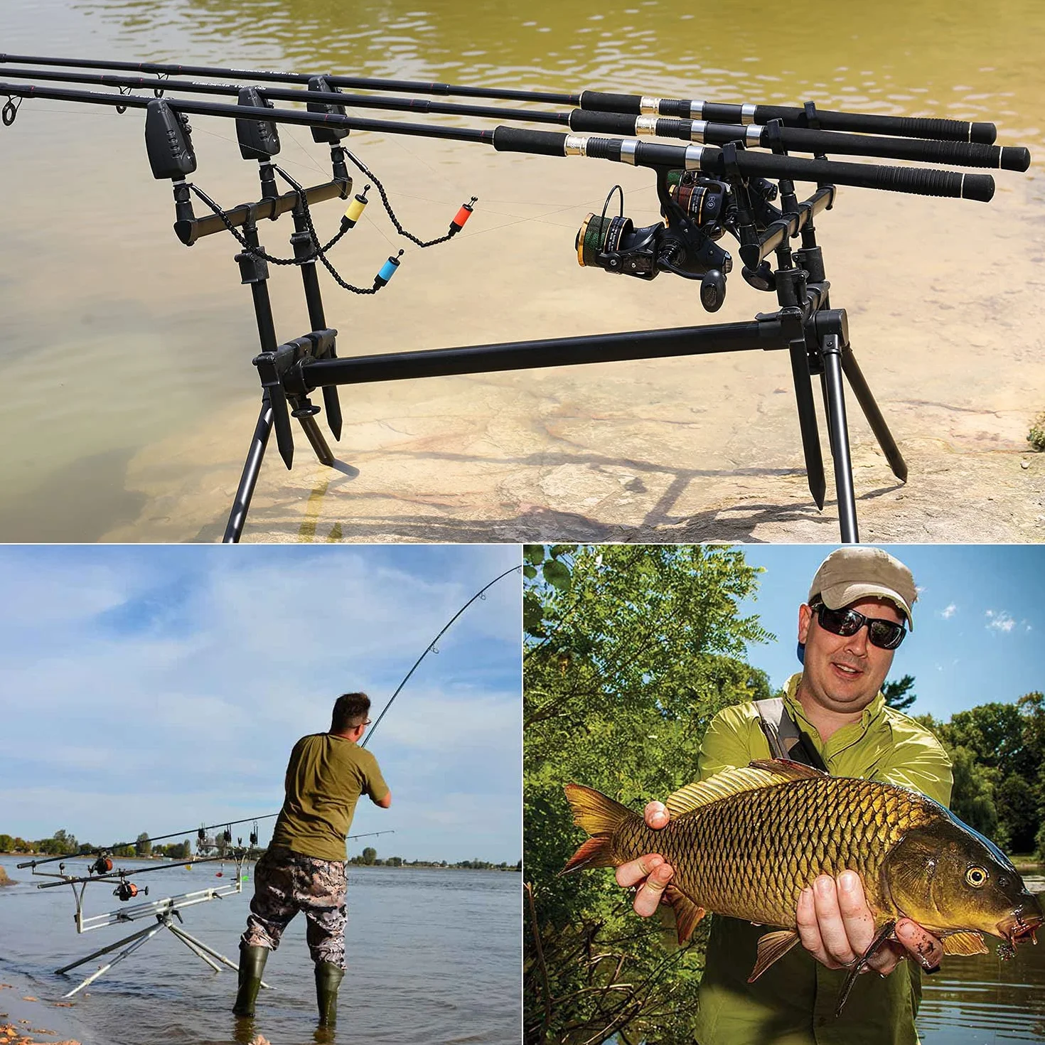 Sougayilang Ensemble d'alarme de Touche de pêche à la Carpe, 4+1 alarmes LED sans Fil avec boîte à Fermeture éclair Portable