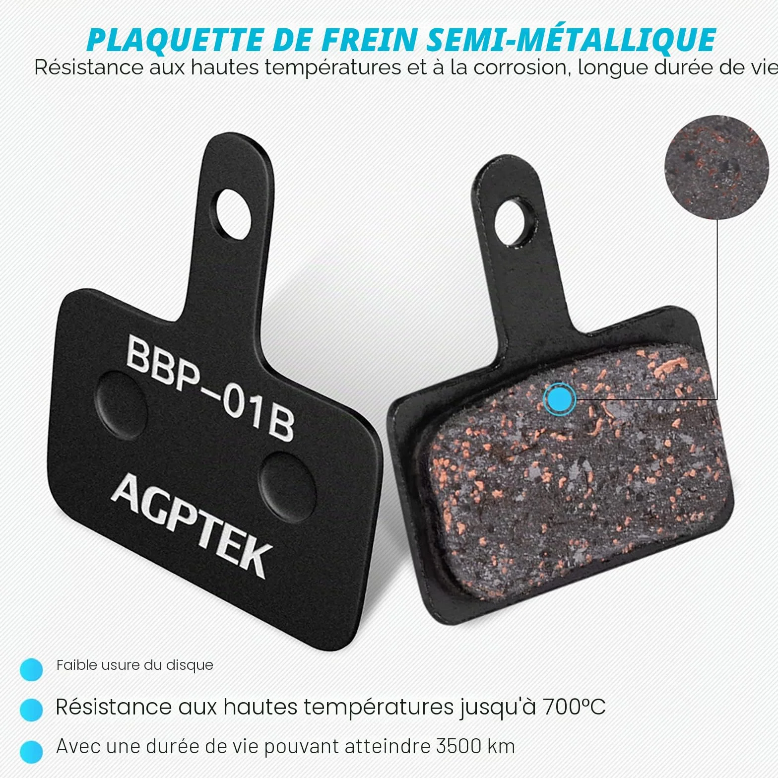 AGPTEK Plaquettes de Frein Vélo à Disque Semi-Métalliques pour Shimano TRP Tektro Deore