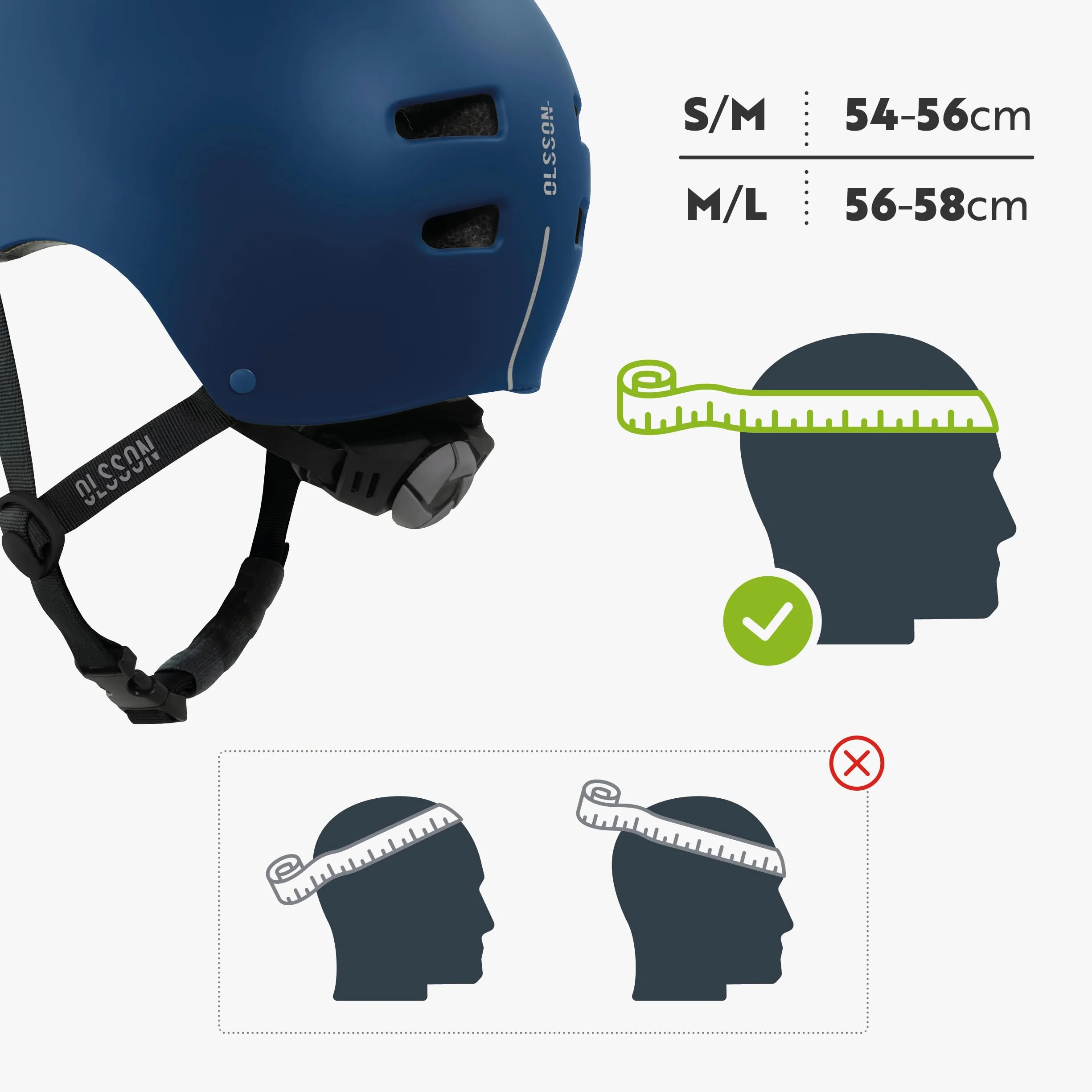 OLSSON Casque Urban Rider réglable résistant aux chocs 360° homologué Bleu S 54-58 cm