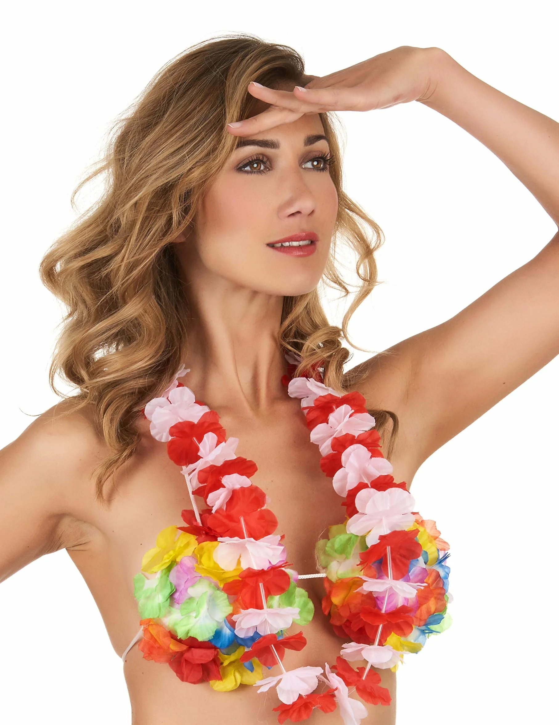 Collier hawaïen rouge et blanc adulte - Accessoire déguisement carnaval - Polyester plastique taille unique