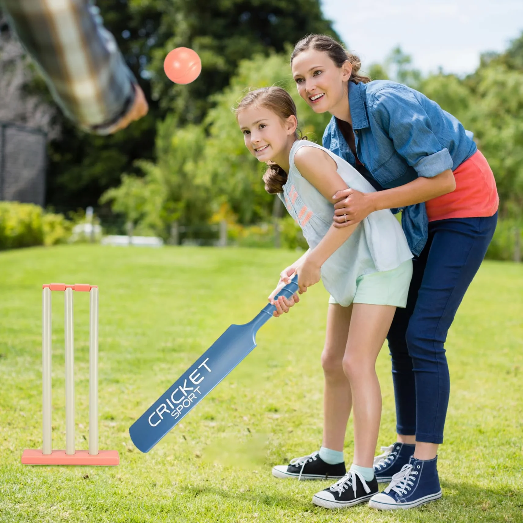 Ensemble de Cricket pour Enfants, Kit avec Batte ABS, Souches, 2 Balles