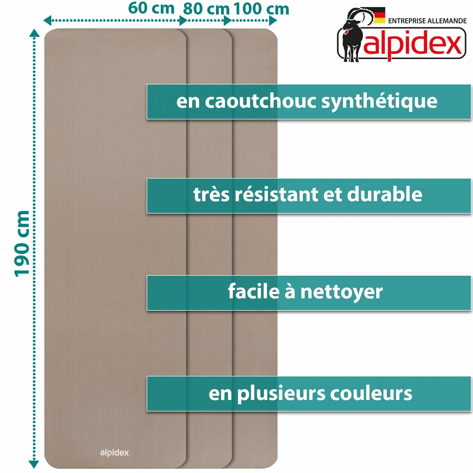 ALPIDEX Tapis de Yoga Épais 1,5 cm 3 Largeurs Antidérapant sans Phtalates Sangle Transport