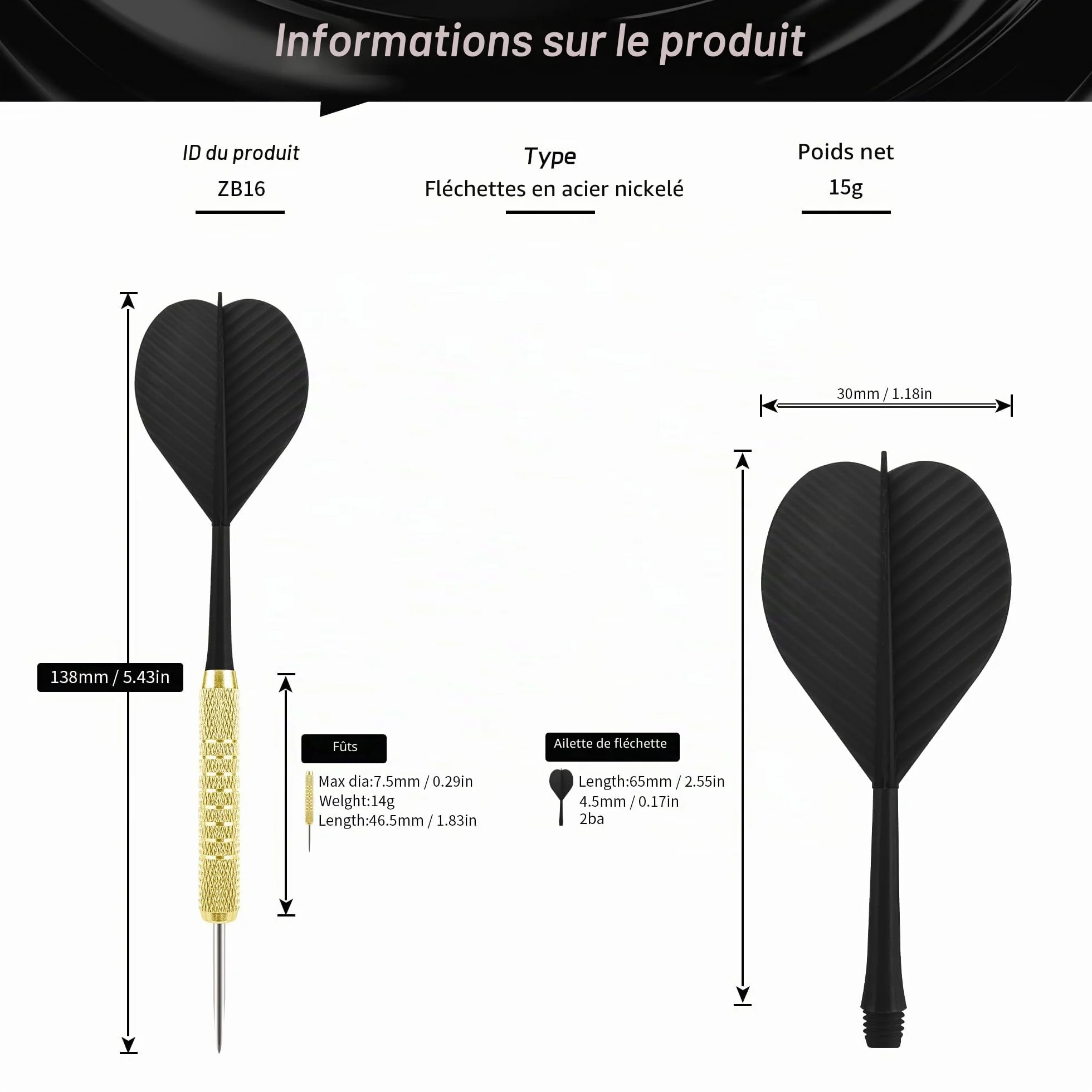 Fléchettes Pointe Acier 12 pcs, Jeu de Fléchettes Métal avec 4 Couleurs d'Ailettes