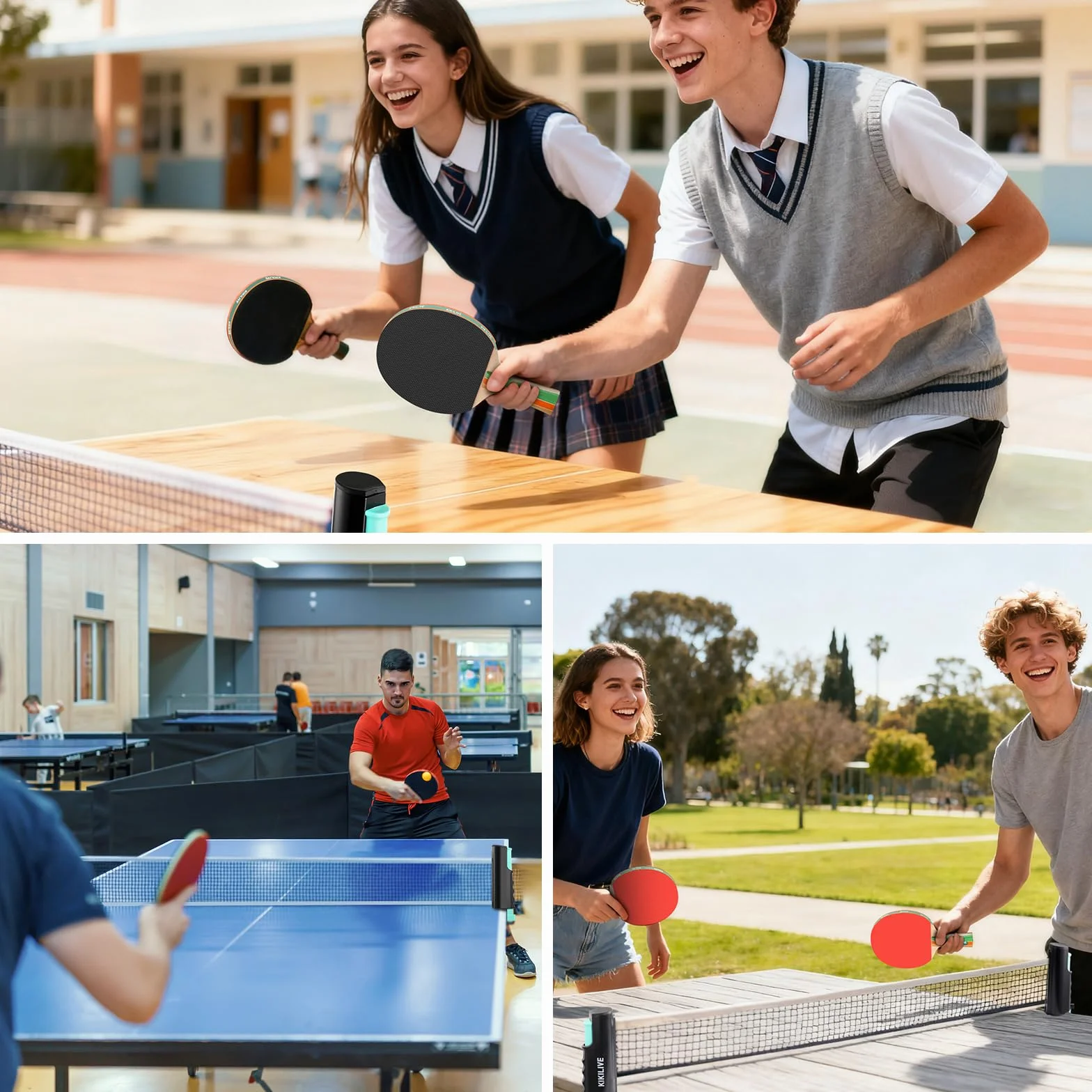 Set de Tennis de Table Portable avec Filet Extensible, 2 Raquettes, 6 Balles et Sac de Transport