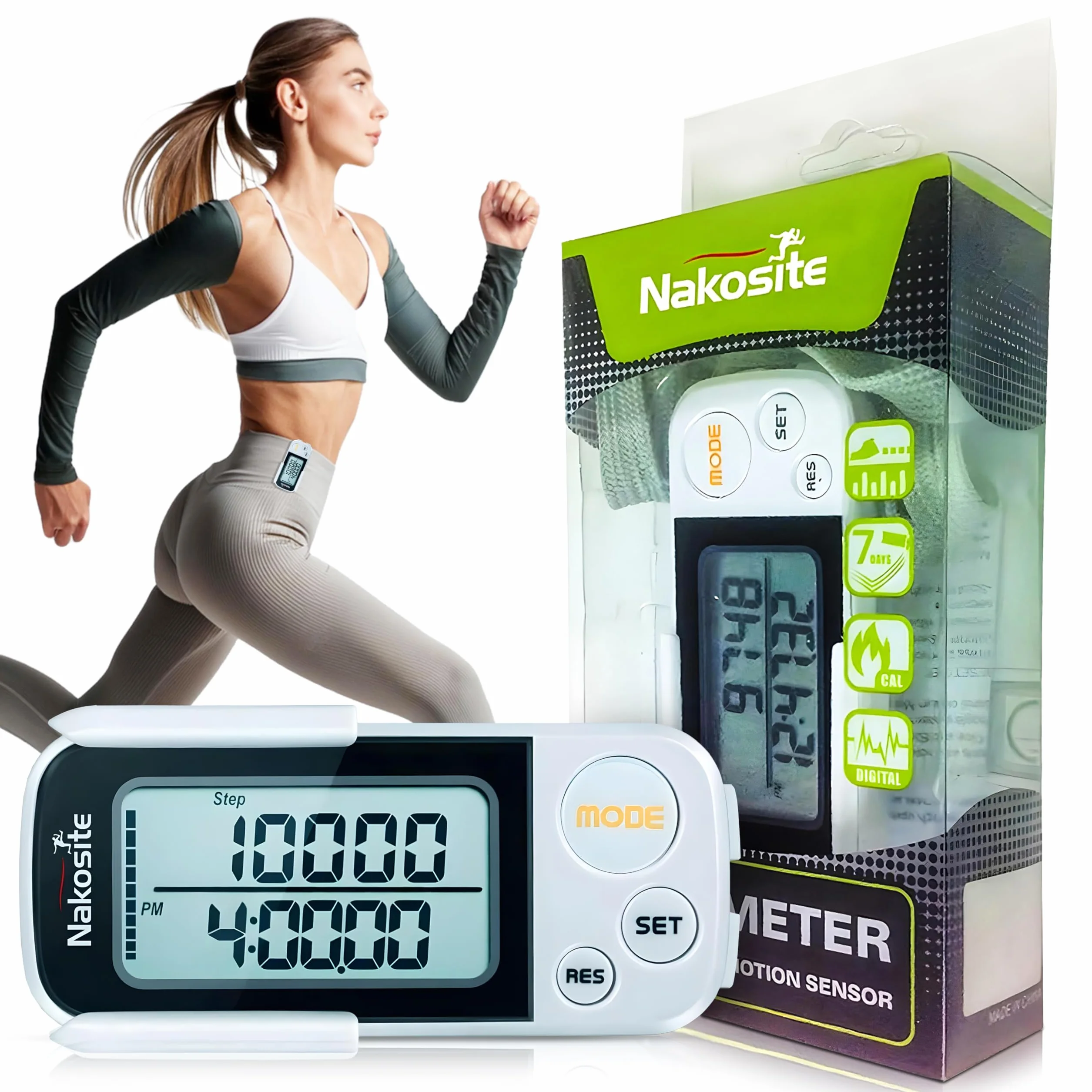 Podomètre Marche 3D avec Sangle et Clip, Compteur de Pas de Précision, Distance, Calories, Mémoire 30 Jours