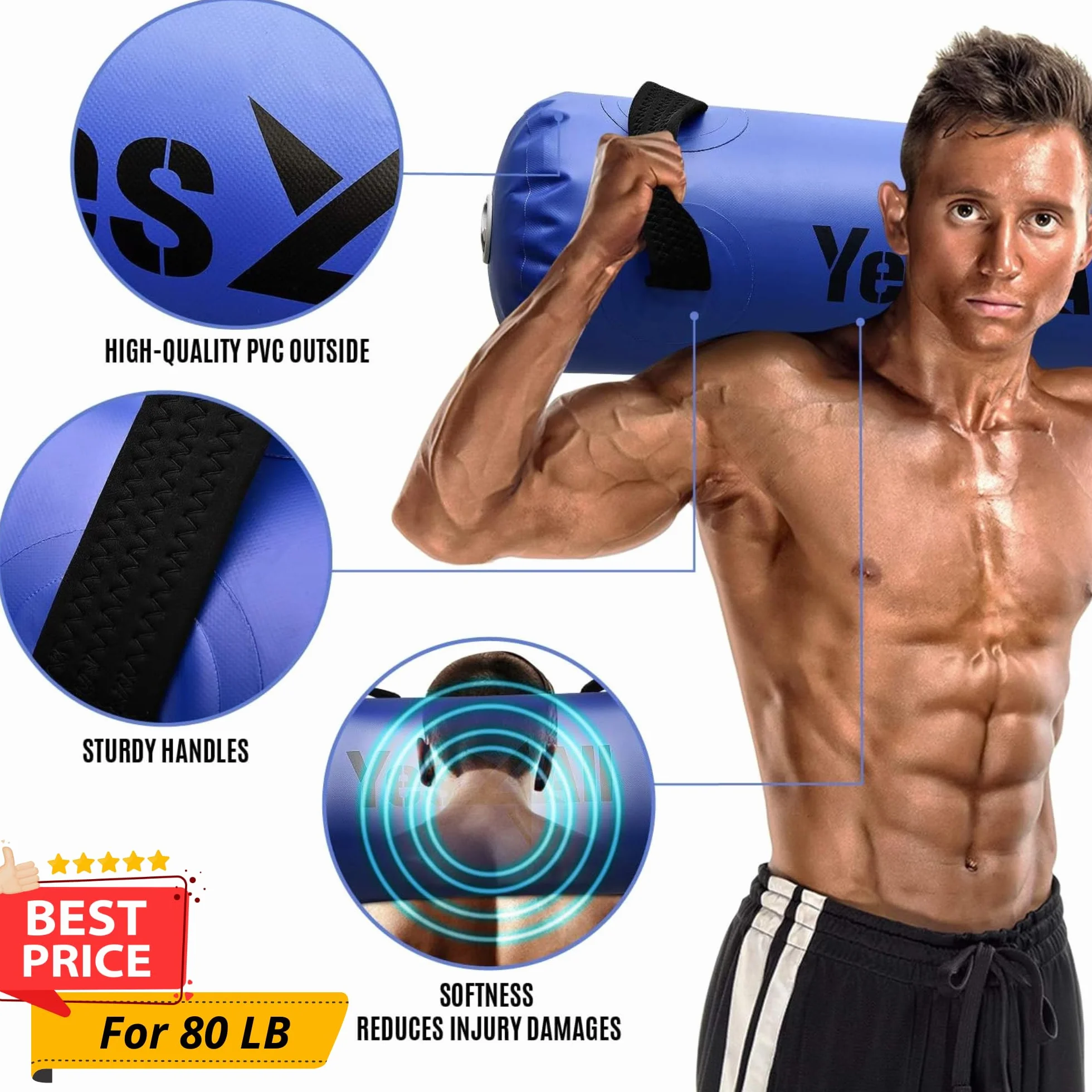 Yes4All Grand Sac Aquatique pour entraînement 20,4-36,3 kg Fitness Stabilité Portable Agilité Durable Intérieur Extérieur Transparent Bleu foncé