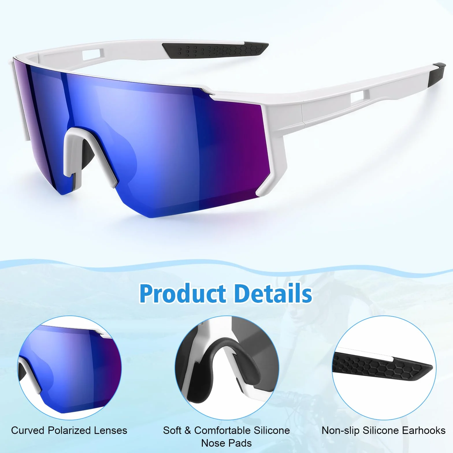Lunettes de Cyclisme UV400 Protection Running Homme Femme, Ultra-Léger Lot de 3 avec Plaquettes Nasales Réglables