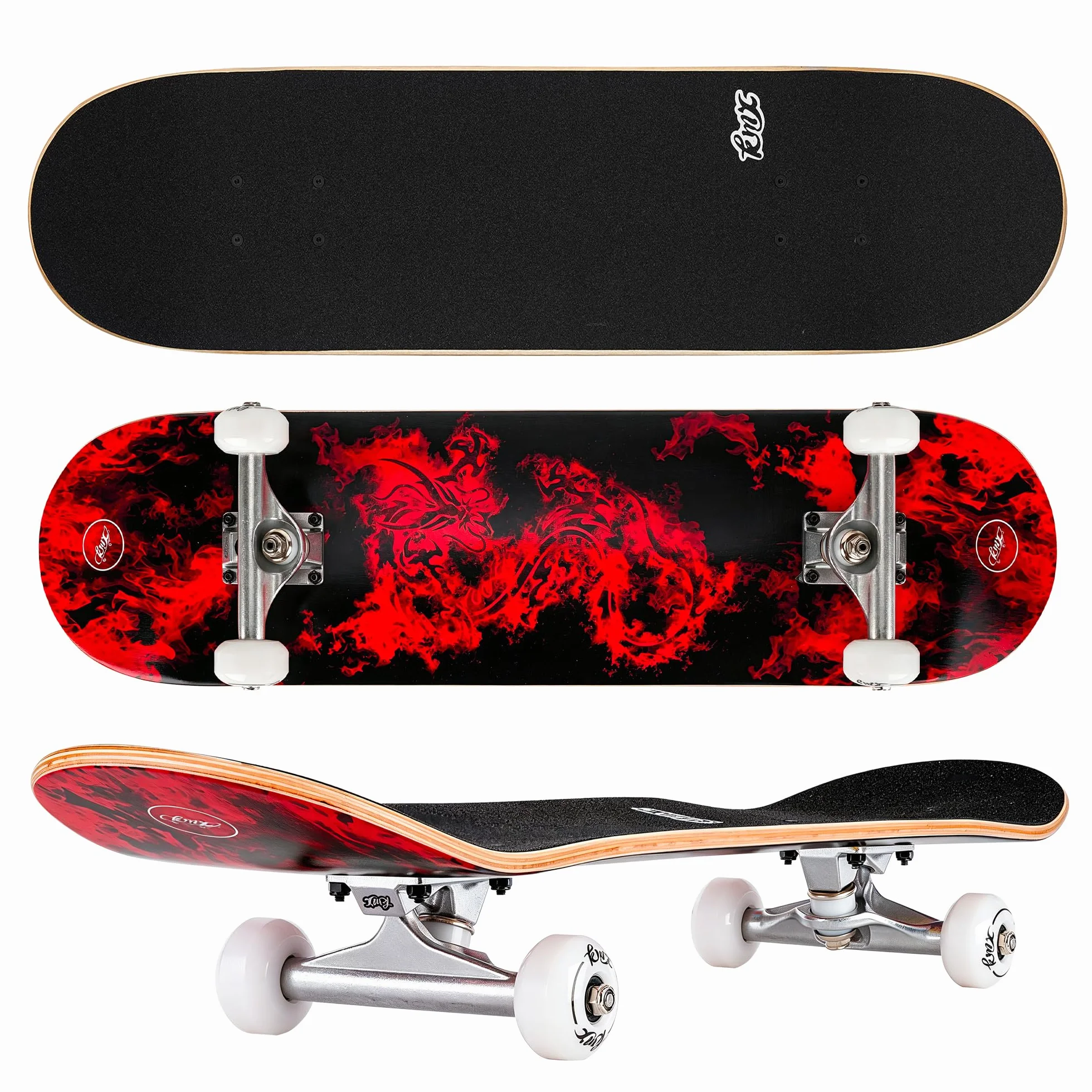 Skateboard pour Débutants, Plateau Concave Double Queue en Érable Canadien 7 Couches, Trucks Alliage d'Aluminium