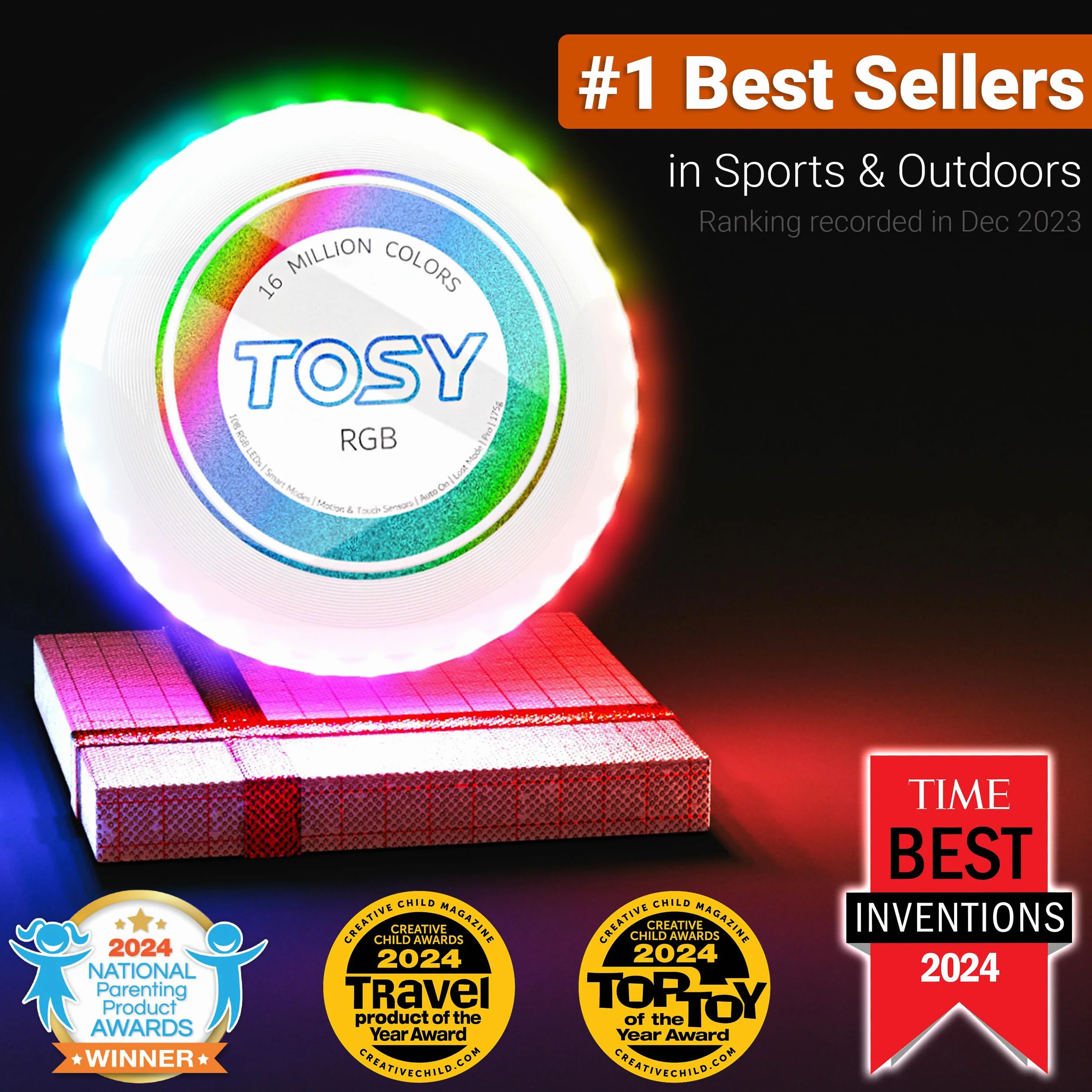 TOSY Disque Volant 36 LED RVB 16 Millions Couleurs Rechargeable Frisbee 175g Cadeau Noël