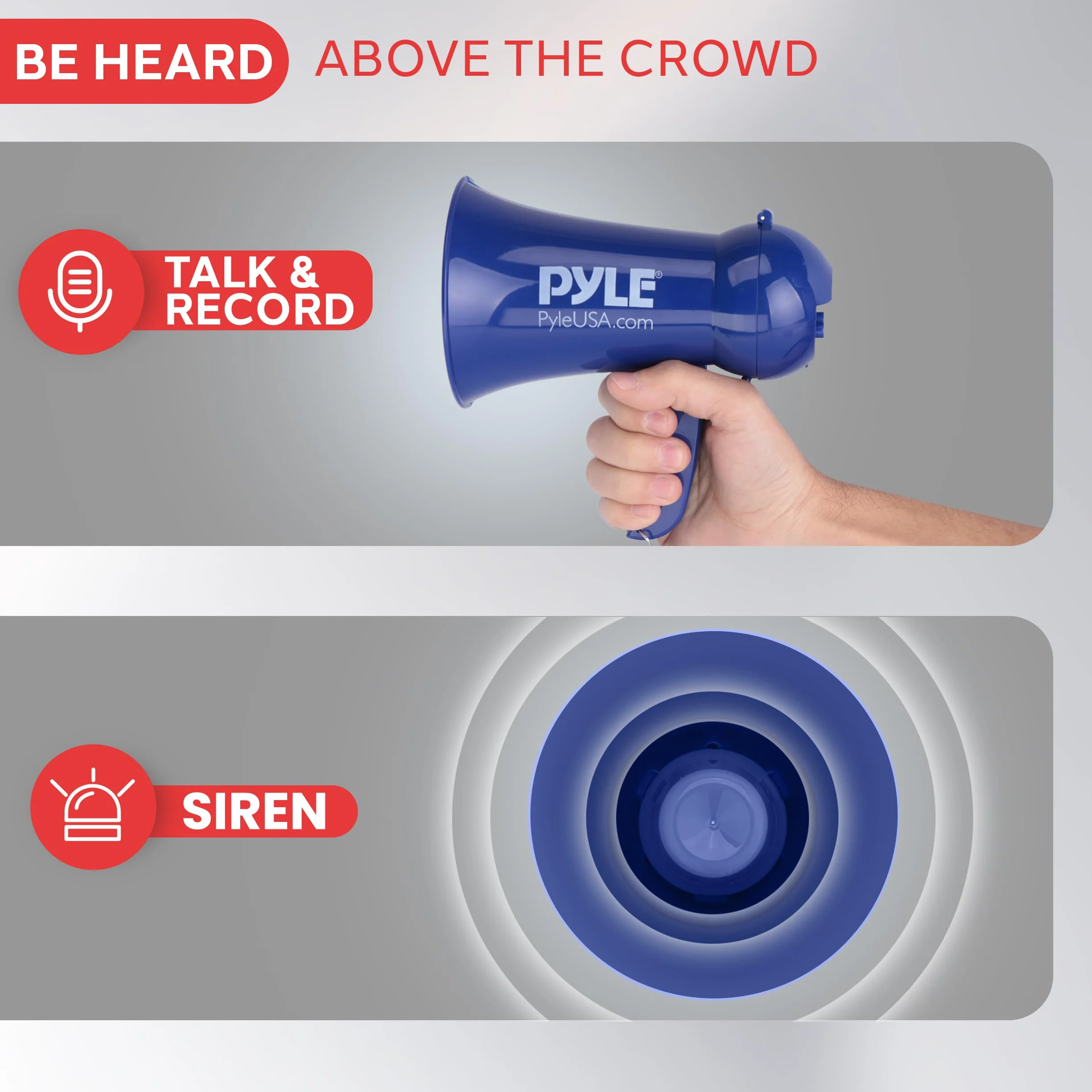 Pyle Mégaphone Portable à Piles avec Sirène Intégrée et Microphone Dynamique, Bleu Marine