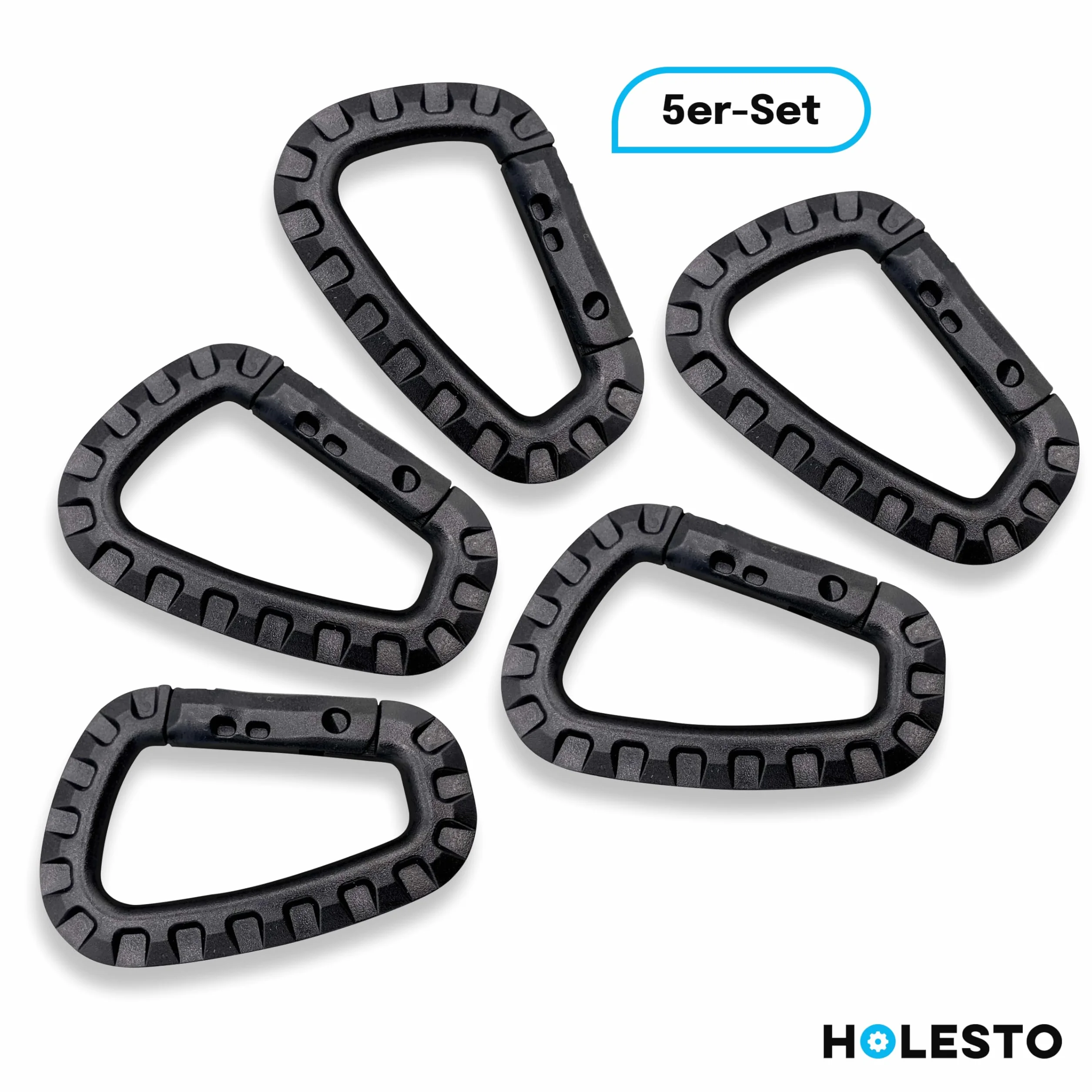 Mousquetons en Plastique Lot de 5 – Mousqueton Tactique Militaire Noir avec Fermeture à Ressort – Carabiner en Forme de D pour Sac à Dos, Camping
