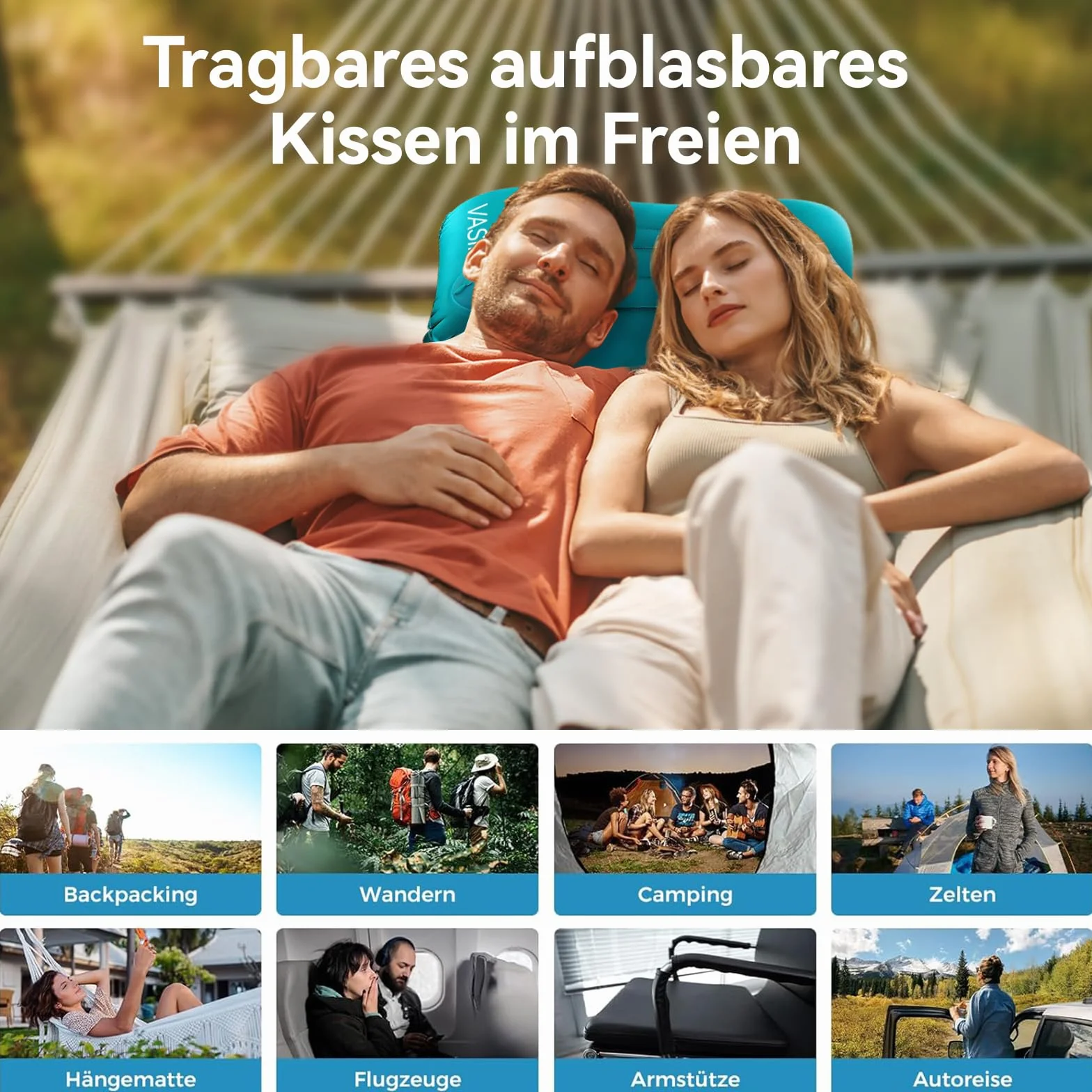 VASIN Oreiller Gonflable Camping 2 Pièces Portable Voyage Ultra Légers Ergonomie Coussin Plage Facile à Gonfler
