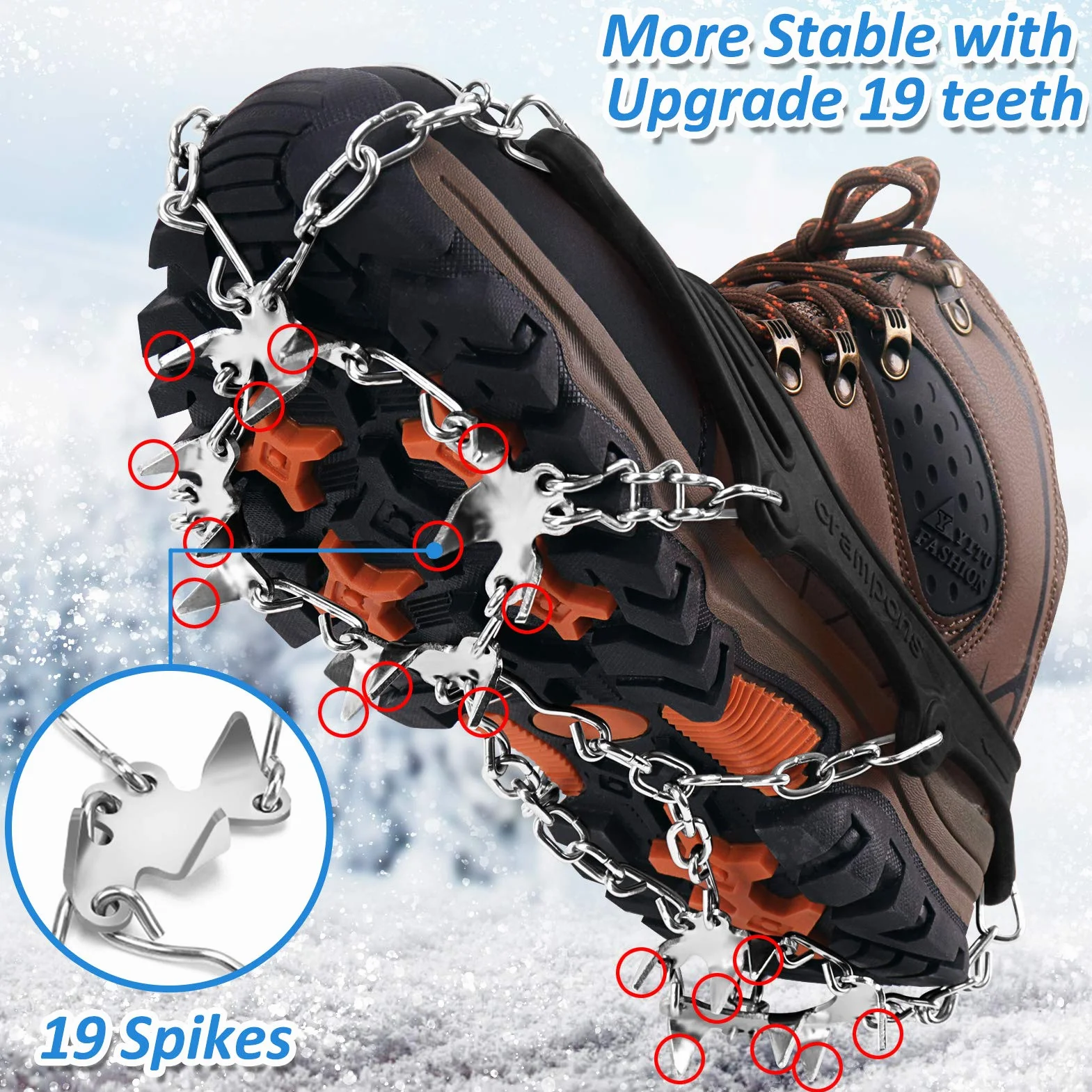 WIN.MAX Crampon Antidérapent Crampons Neige Glace 19 Dents Acier sans Soudure Protection Randonnées Chasse