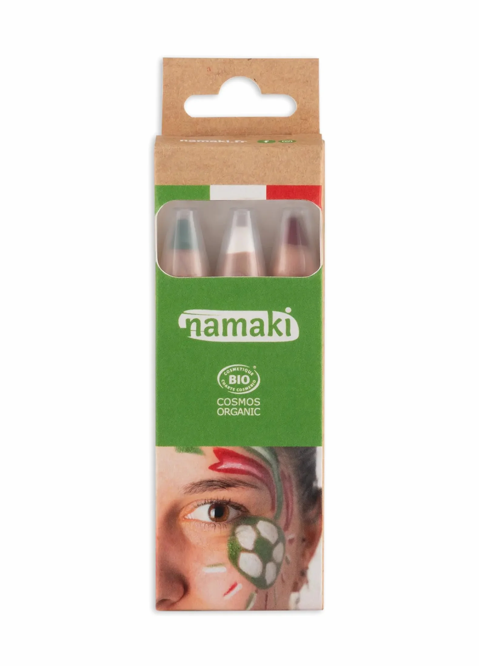 Kit de Maquillage Bio Supporter Italie 3 Crayons Jumbo Vert Blanc Rouge Namaki