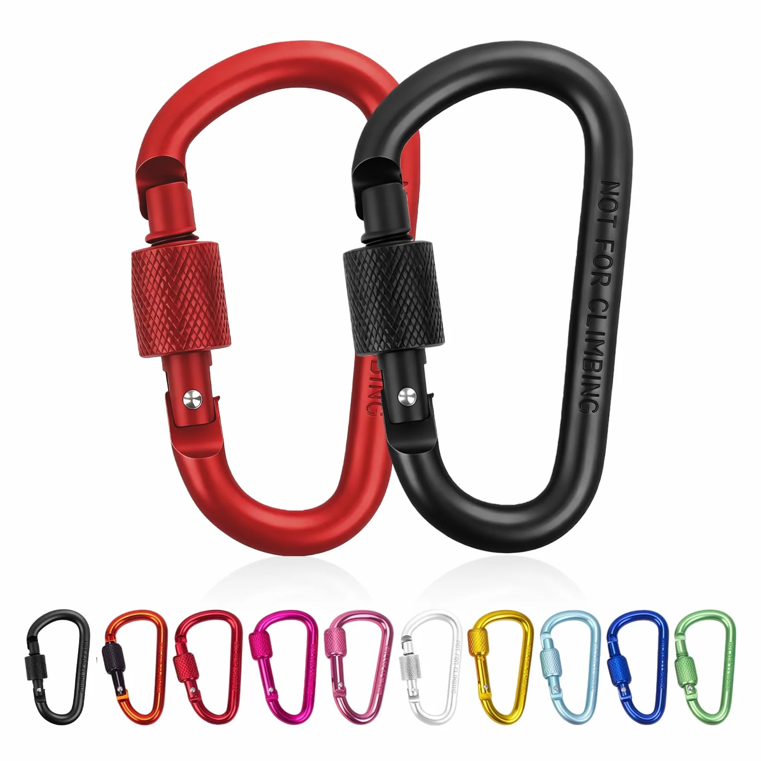 Flintronic Lot de 10 Mousquetons en Aluminium, Mousqueton à Ressort en Forme D pour Camping