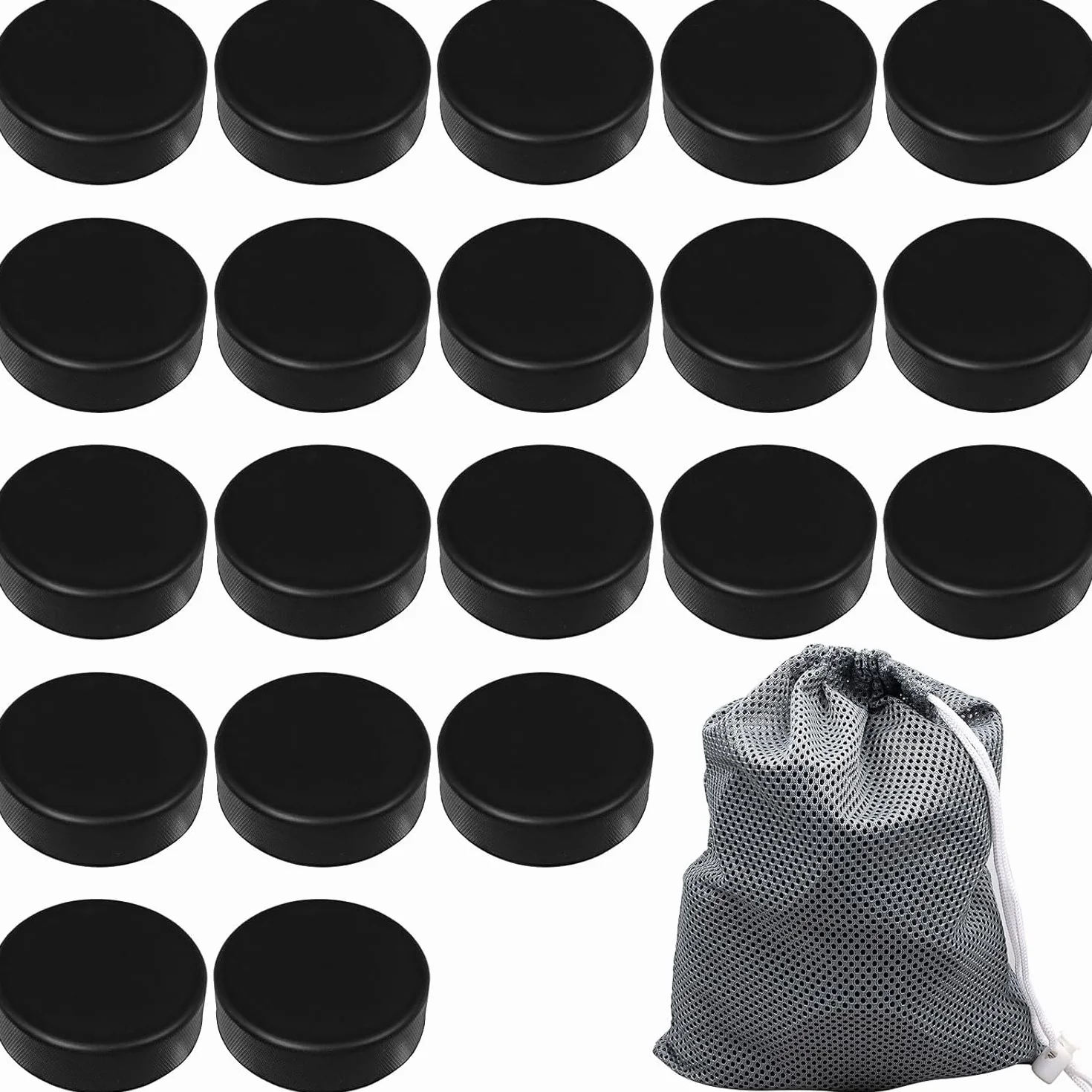 Lot de 20 palets de hockey sur glace en mousse polyuréthane souple avec sac en maille réutilisable diamètre 7,6 cm pour entraînement