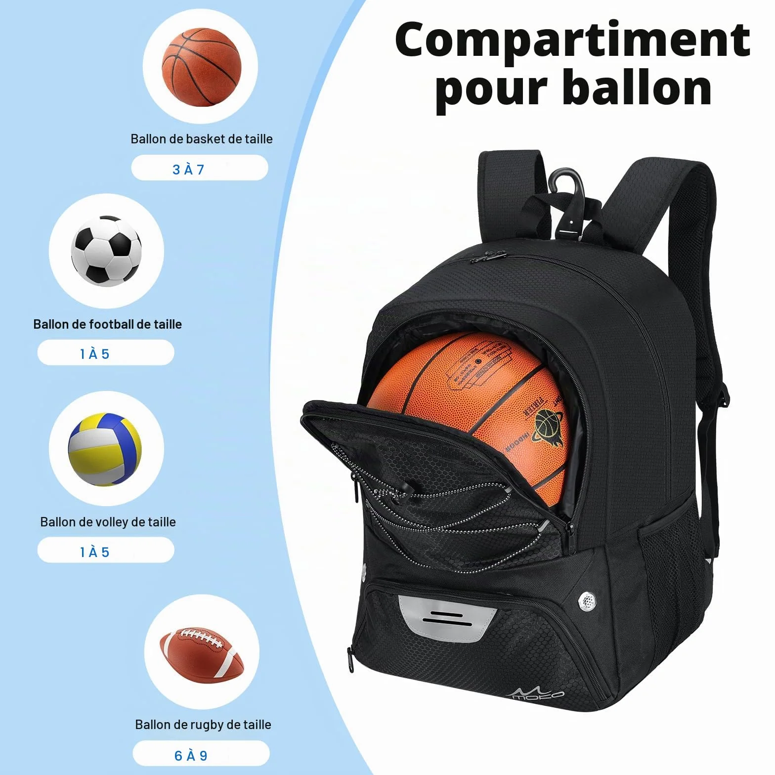MoKo Sac à Dos Basket-Ball Football avec Compartiments séparés