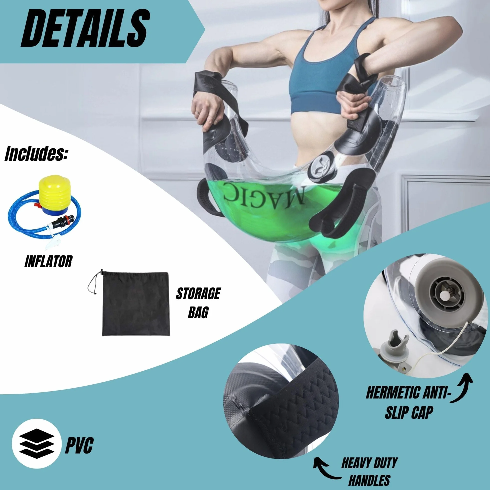 Sac d'Eau de Fitness Réglable 5-20 kg Portable pour Entraînement Force