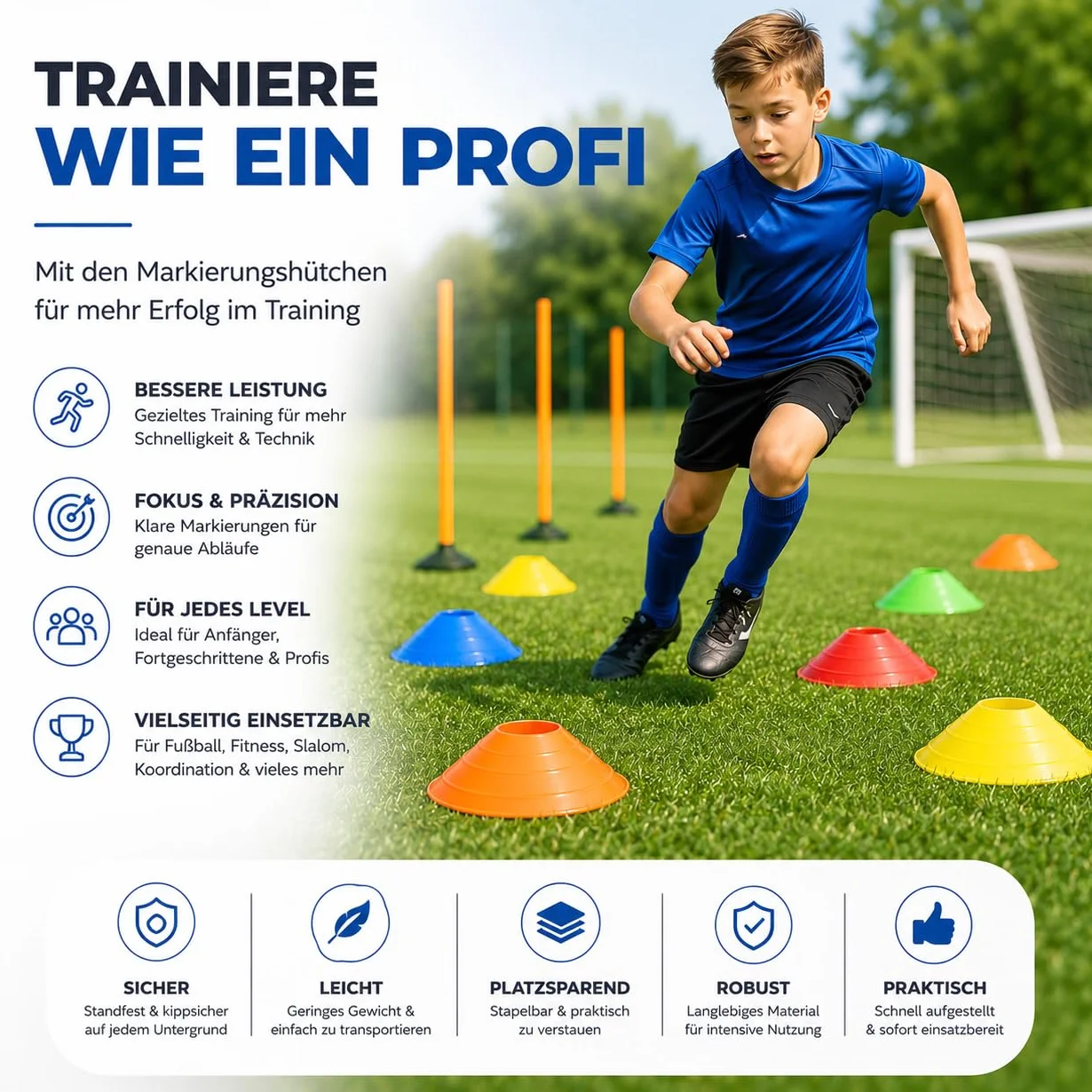 Cônes de marquage colorés, Accessoires pour l'entraînement de Football et de Slalom