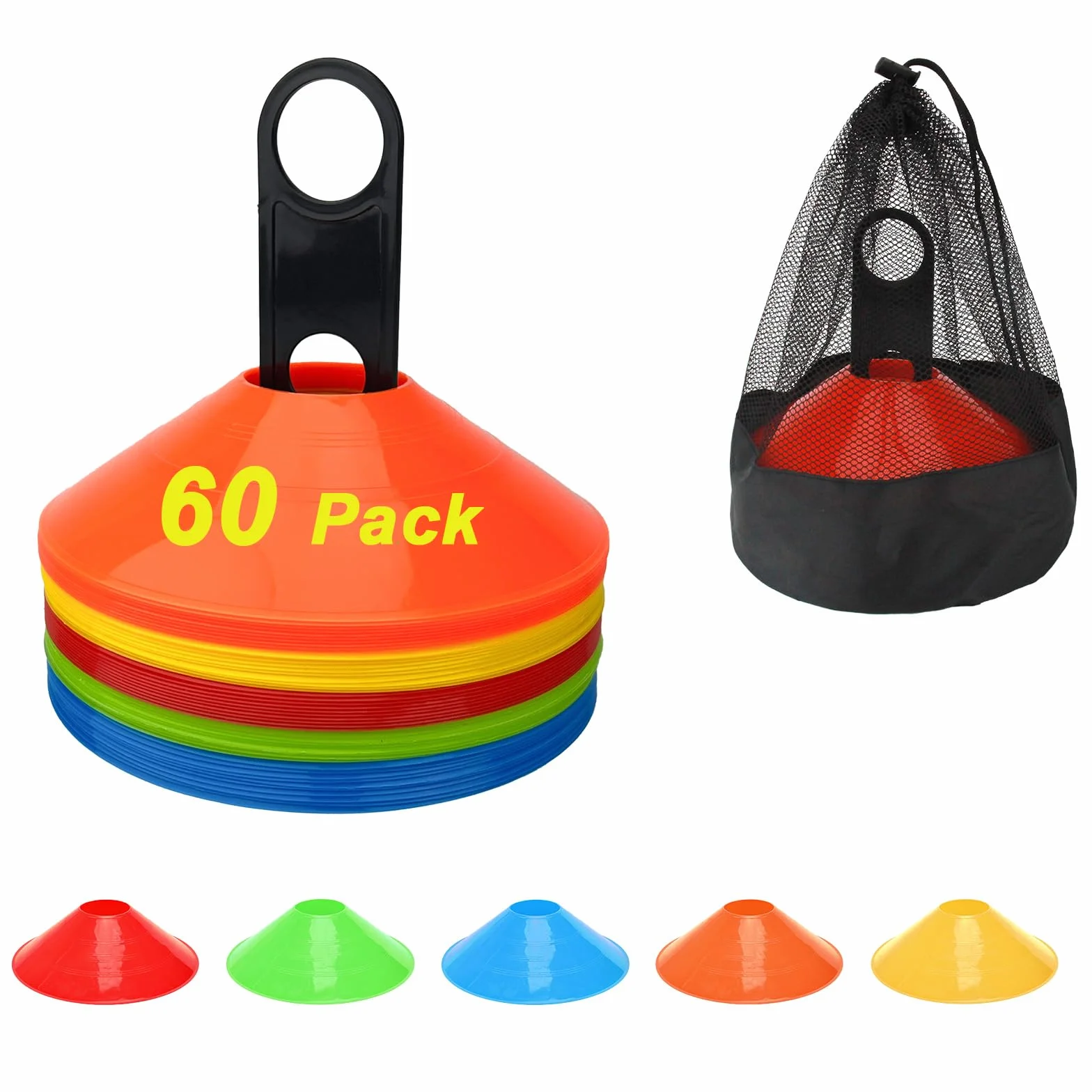BIRDDIE Lot de 60/120 cônes d'entraînement de football avec sac de transport et support