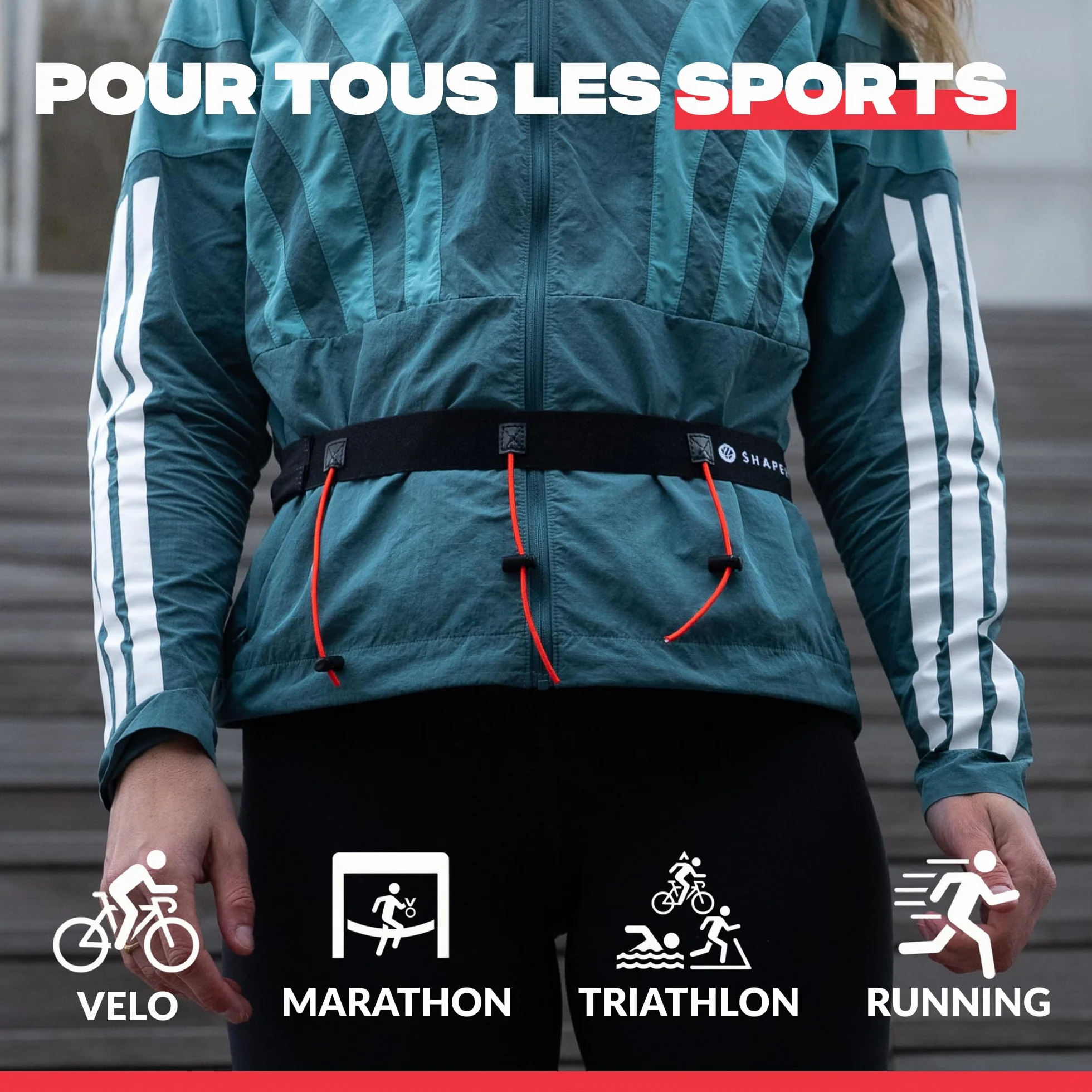 Shapeheart Ceinture Porte Dossard Running 3 Cordons Réglables 4 Passants Gels sans Épingle Crochet Clés Marathon Triathlon Trail