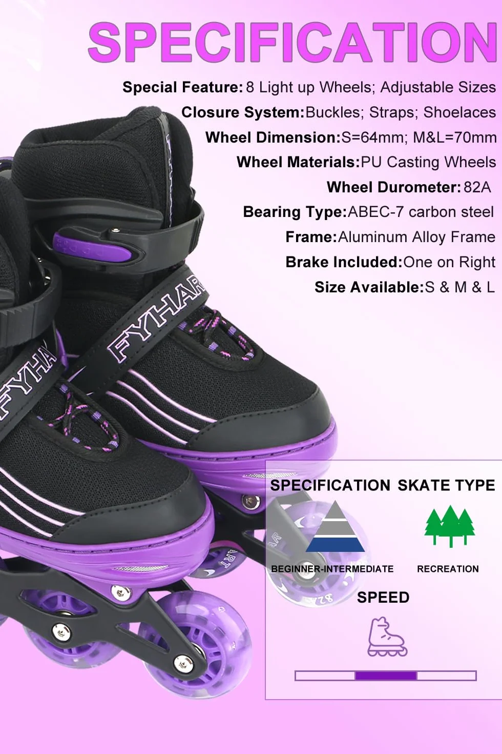 Patins à roulettes pour Enfants Filles et garçons, Taille réglable, Noir et Blanc