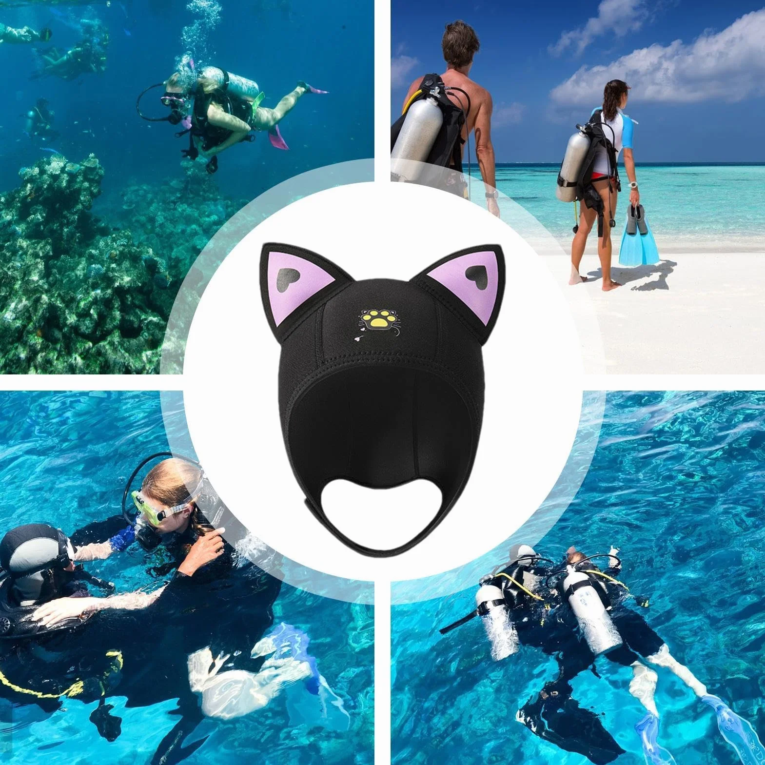 Cagoule de plongée en néoprène réglable pour sports nautiques et temps froid