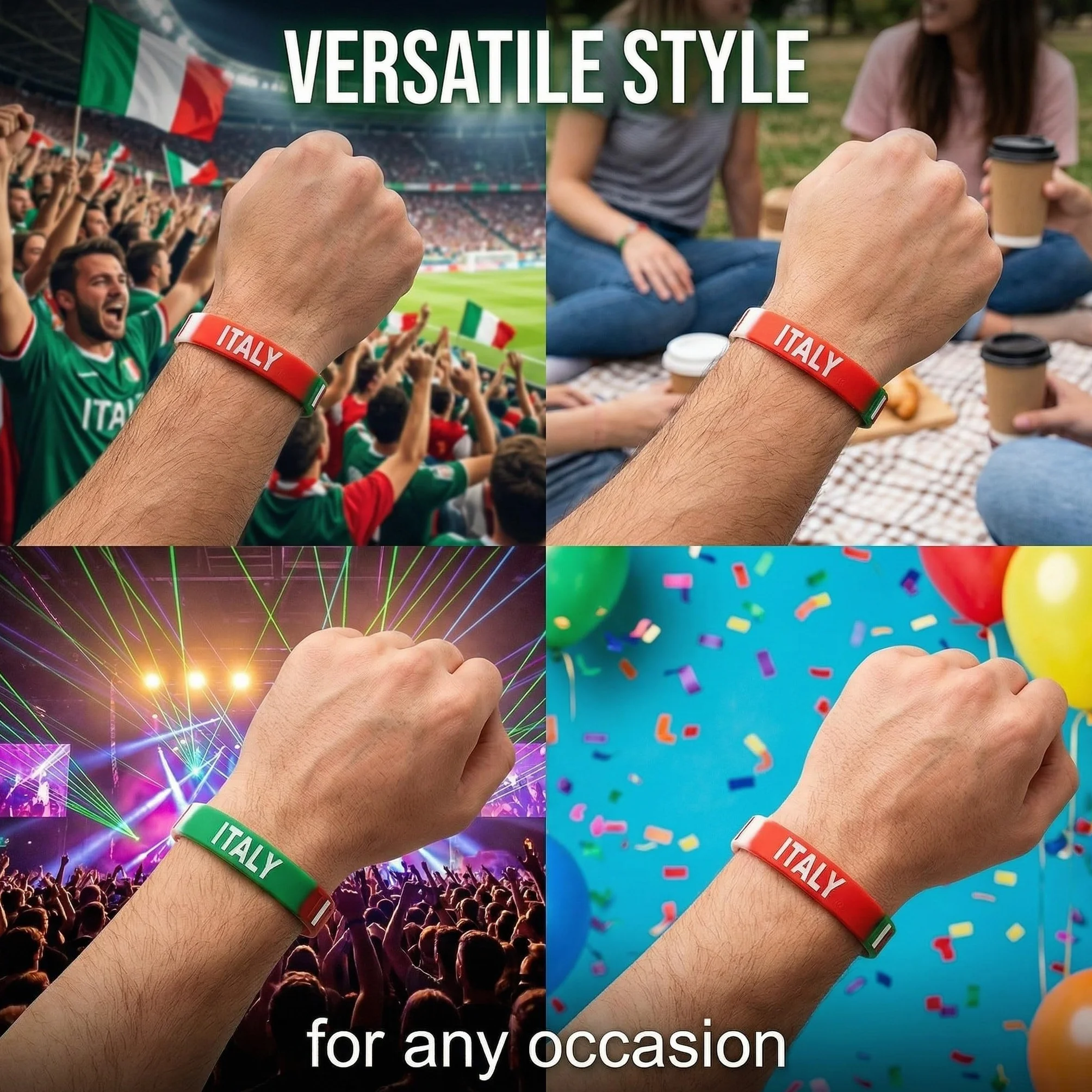 Bracelets Italie Silicone Bleu Lot de 3 Accessoire Supporter Football Élastique 20cm