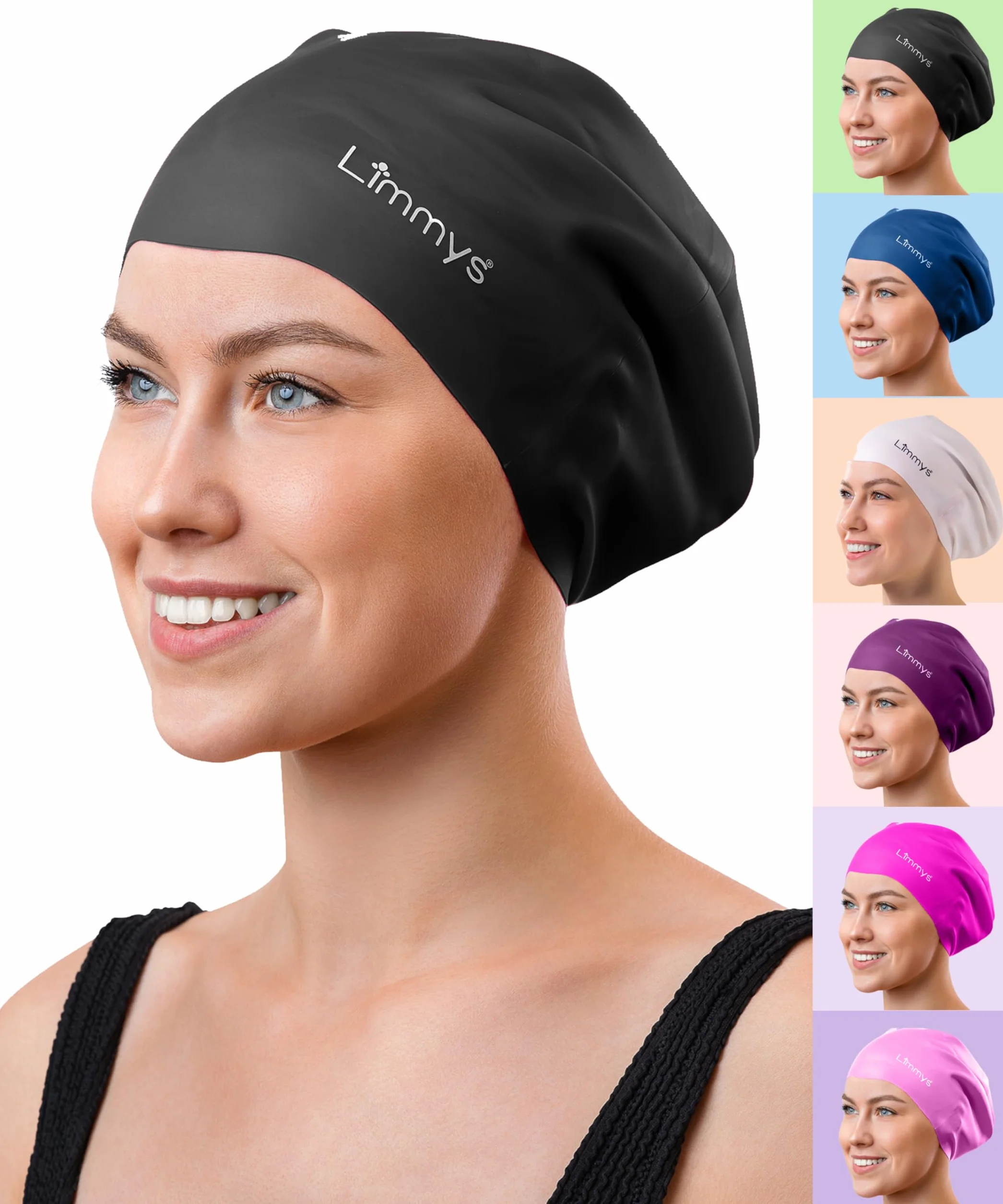 Limmys Bonnet de bain cheveux longs silicone extensible sans latex antidérapant