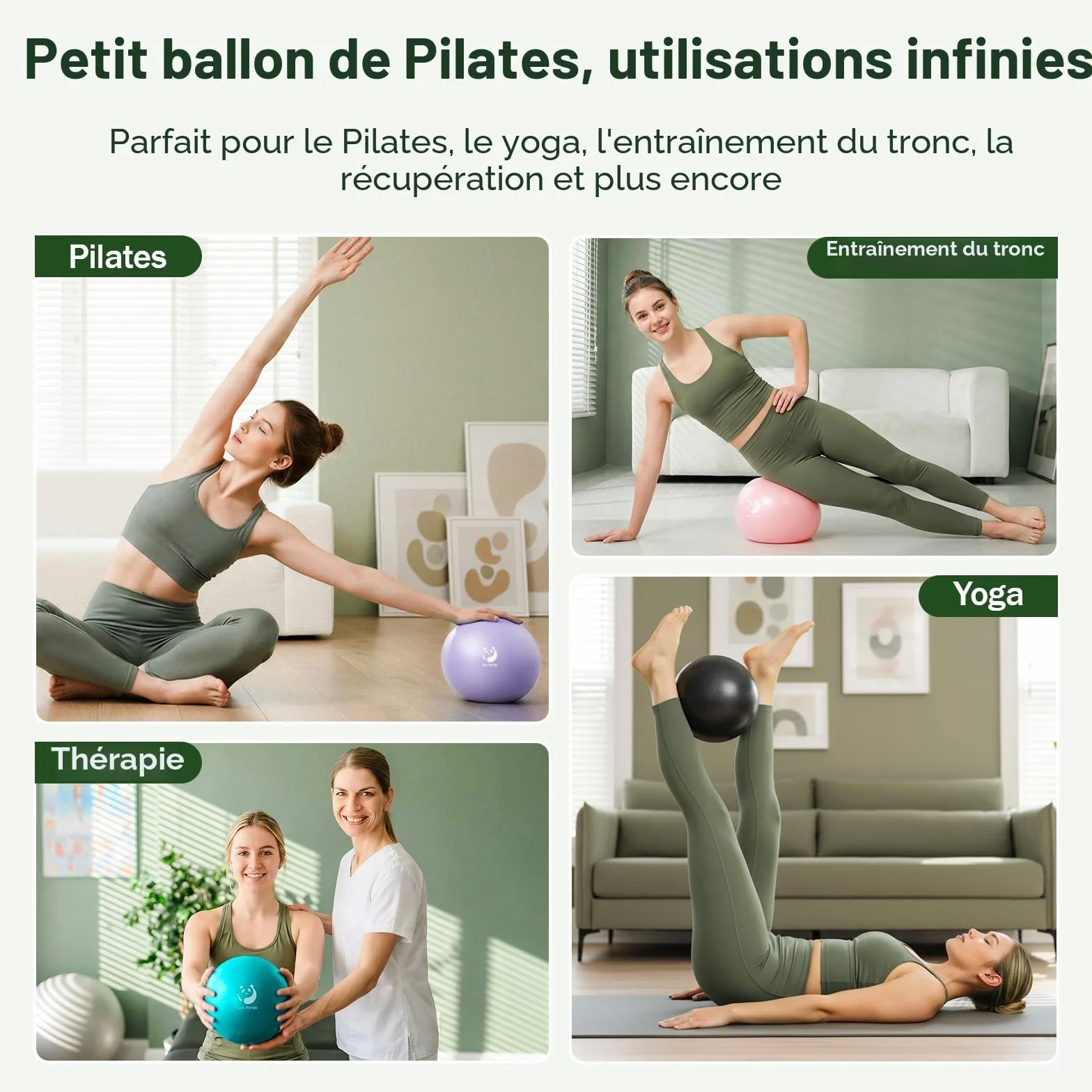 Slim Panda Ballon Pilates Petite 23 cm Anti-Slip Ballon de Gymnastique avec Paille de Gonflage