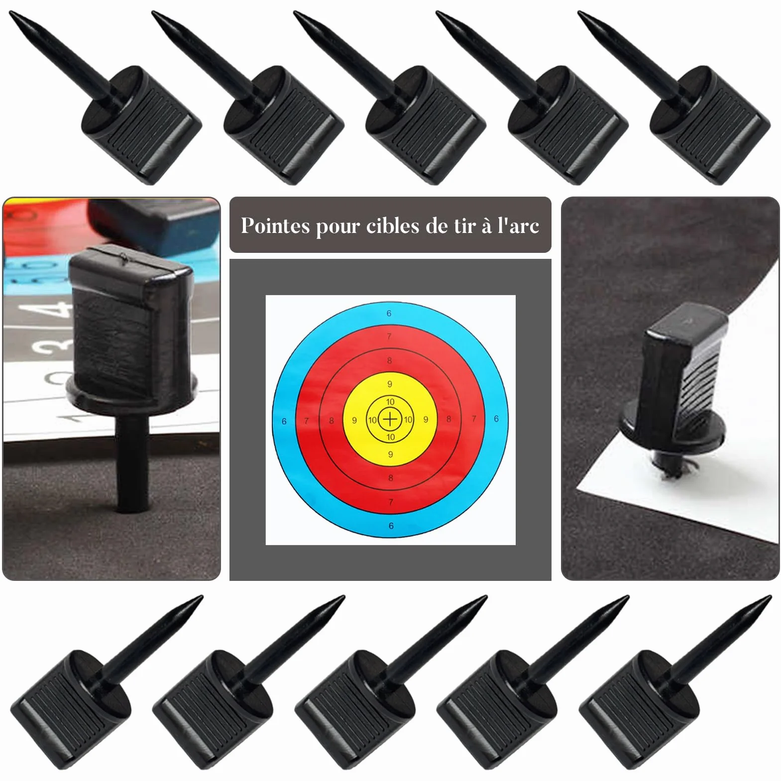 Clous de Cible de Tir à l'arc, Épingles de Visage de Cible Bonne Fixation, Plastiques Allongeant Réutilisables pour Tir Exercices Compétition (Noir)